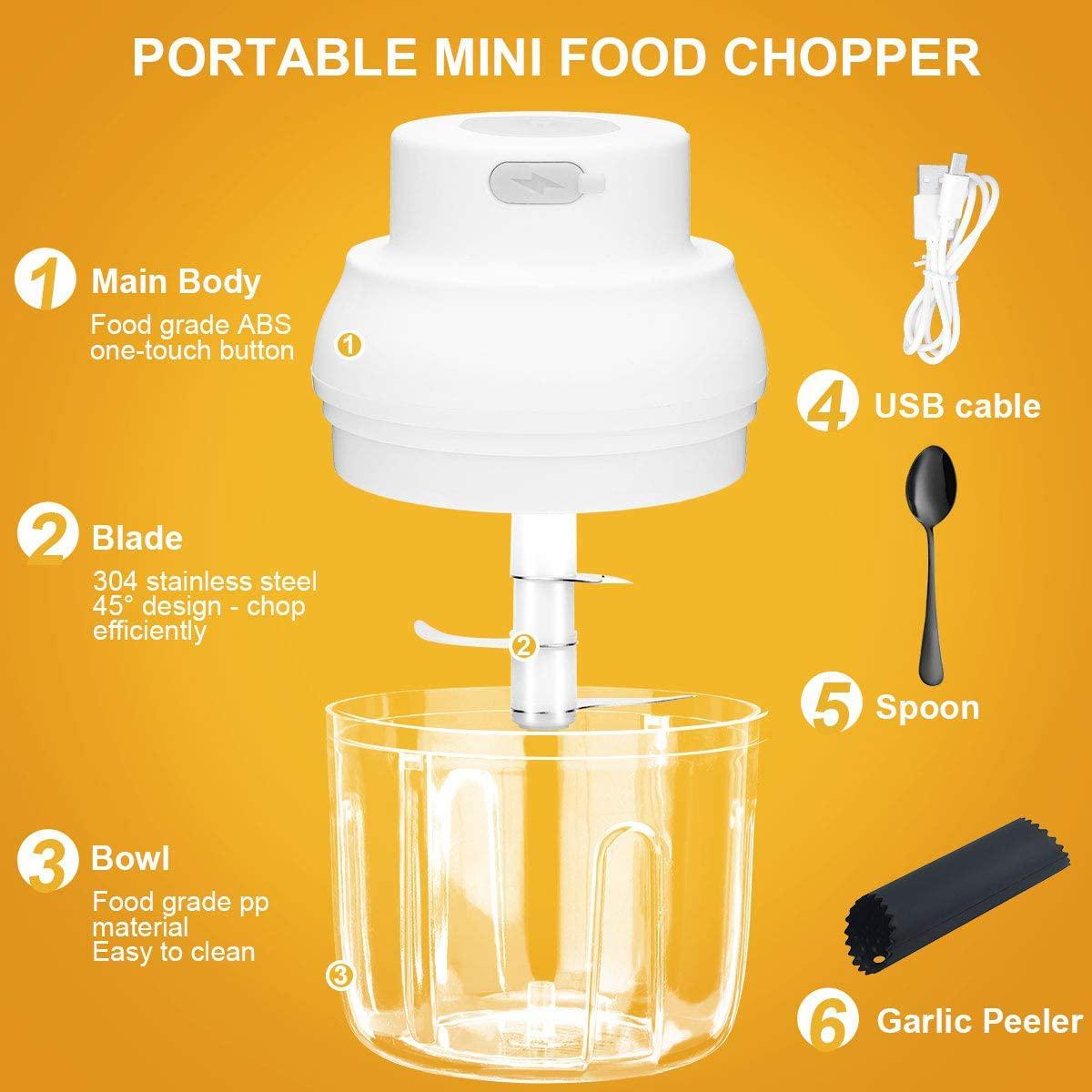 Sunhanny electric garlic chopper mini, garlic masher crusher, food processor small with garlic peeler and spoon (250ml/8.5fl oz, white
