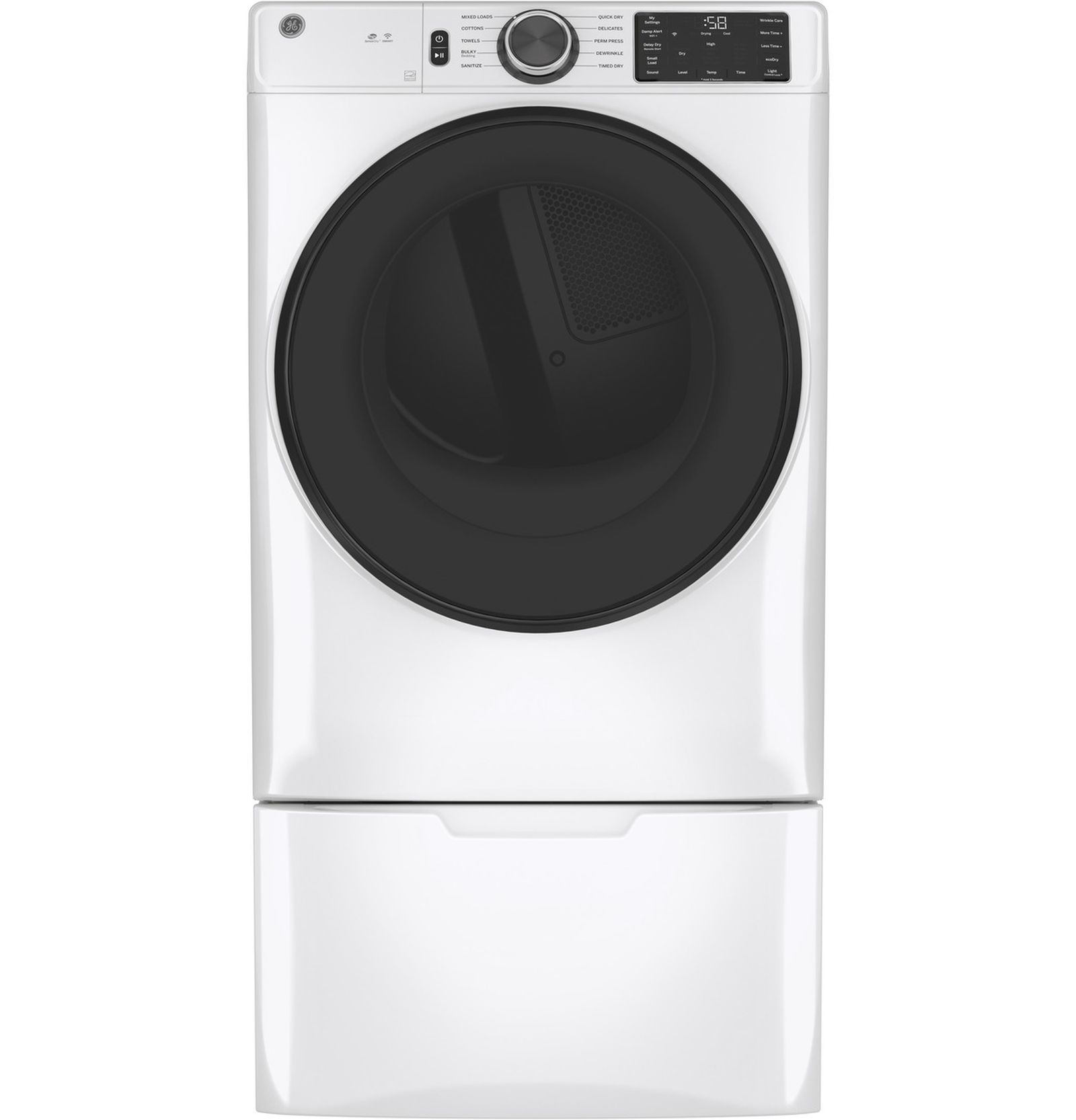 GE Appliances GFD55GSSNWW-1 7.8cu.ft. Smart Stackable Gas Vented Dryer with Sanitize Cycle - White