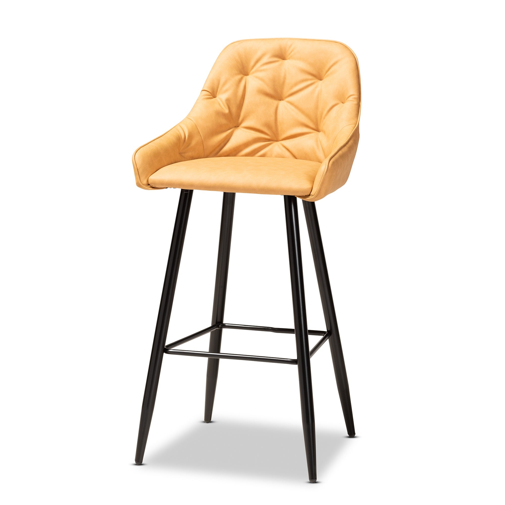 Baxton Studio Catherine Modern and Contemporary Tan Faux Leather Upholstered and Black Metal 4-Piece Bar Stool Set