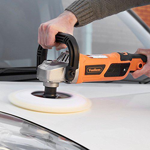 vonhaus 7-inch rotary polisher, 6 variable speeds and accessory kit, with 7 polish/buff/smooth/finish pads - 10-amp, 600-3000
