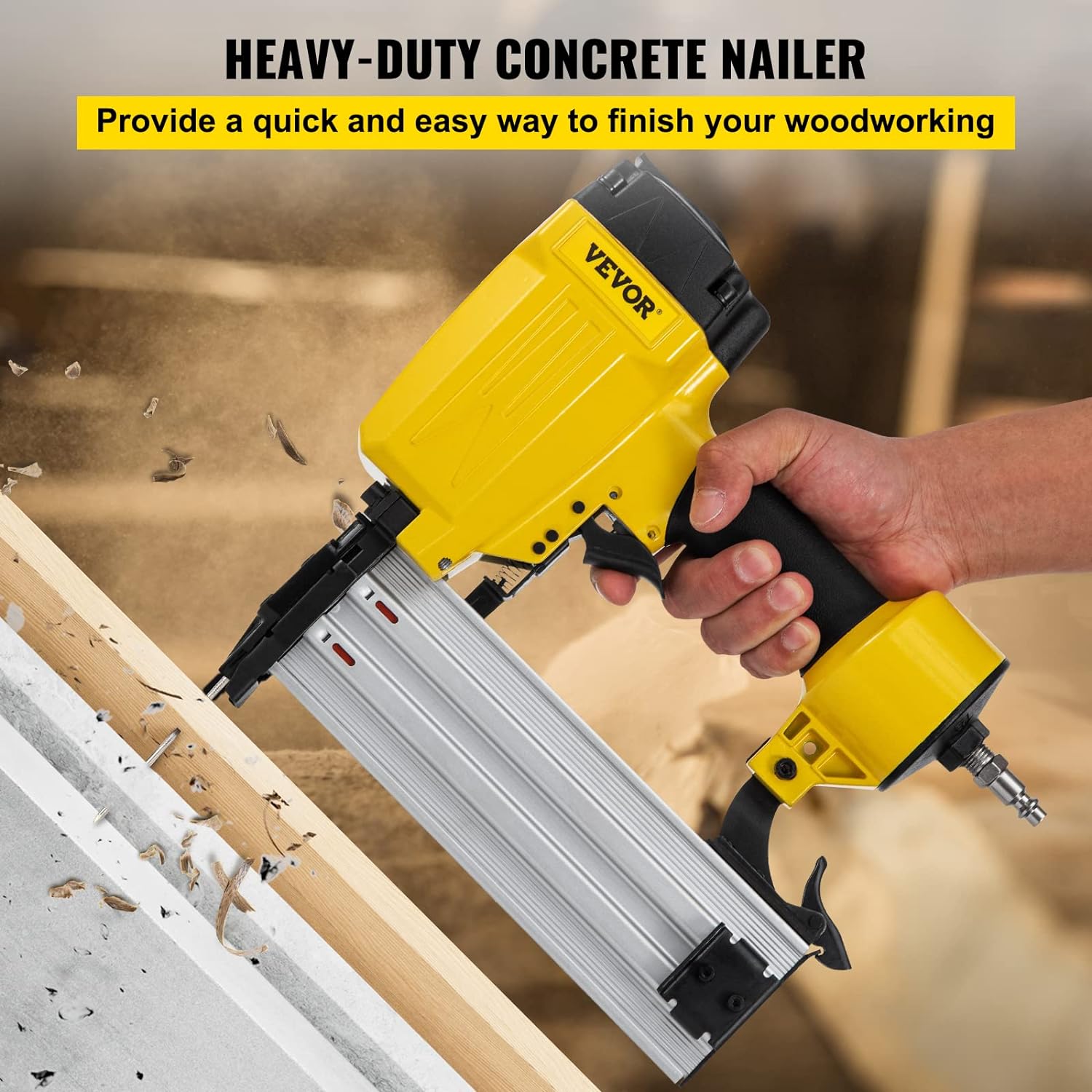 VEVOR Pneumatic Concrete Nailer, 14 Gauge 1 to 2-1/2 Inch Heavy Duty T Nail Gun W/Ergonomic Handle, Framing Nailer Used in Woodworkin