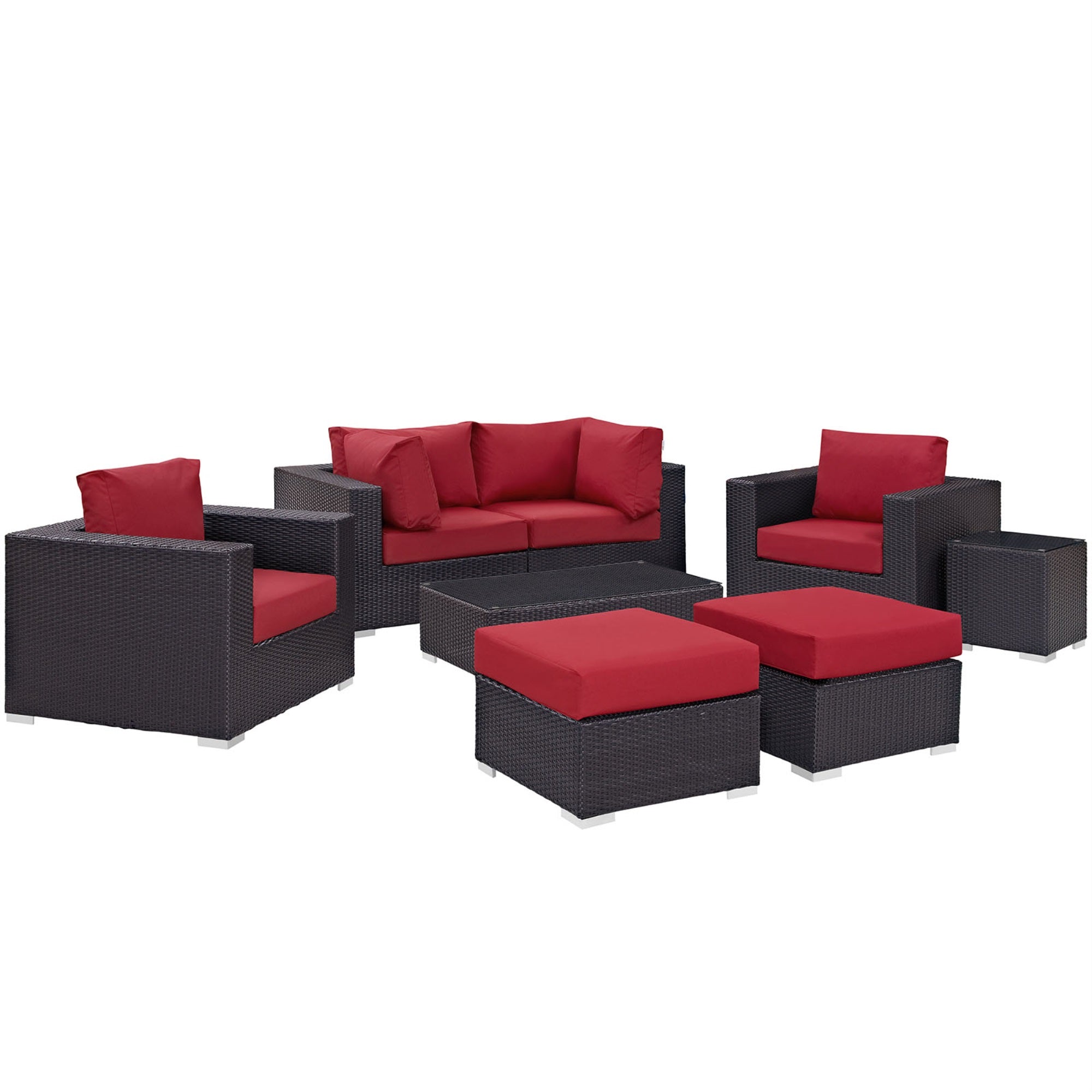 Ergode Convene 8 Piece Outdoor Patio Sectional Set - Espresso Red
