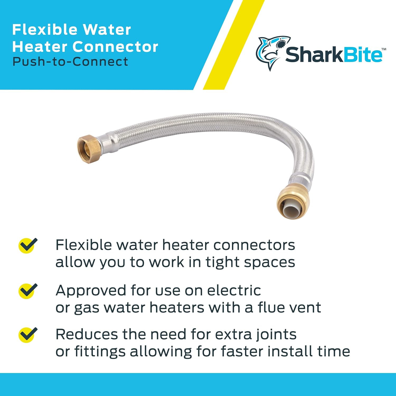 Cash Acme SharkBite 3/4 Inch x 3/4 Inch FIP x 18 Inch Stainless Steel Braided Flexible Water Heater Connector, Push To Connect Brass Plum