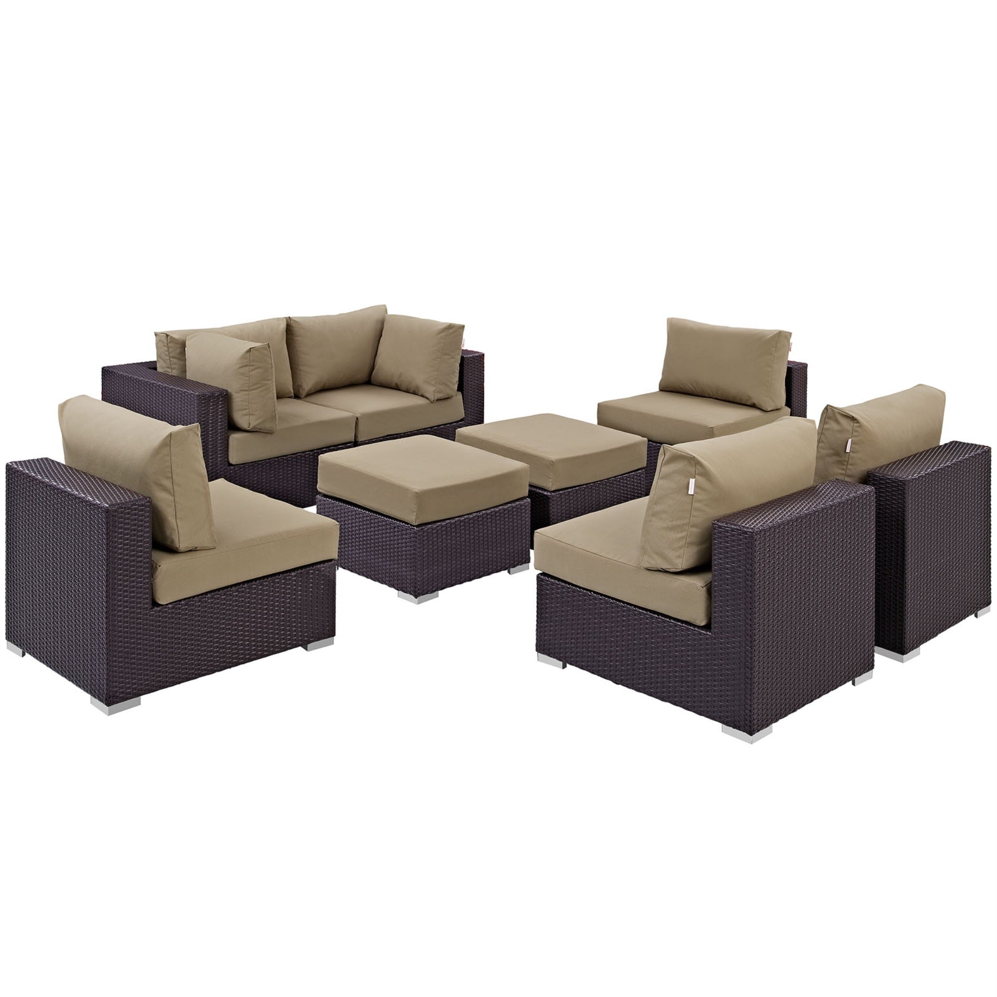 Ergode Convene 8 Piece Outdoor Patio Sectional Set - Espresso Mocha