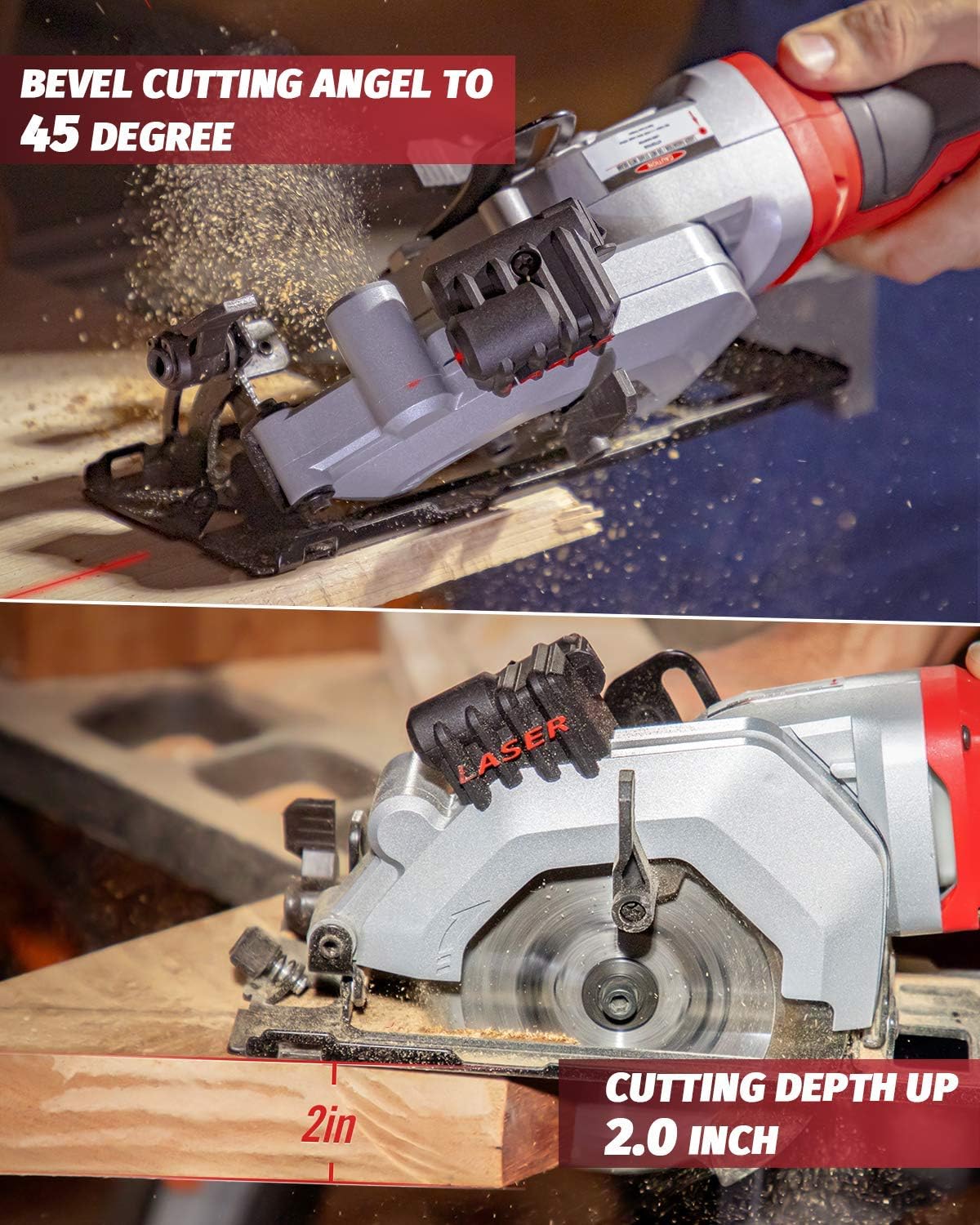 Amerisun Inc. PowerSmart Circular Saw, 24T 4-1/2 Electric Circular Saw, 4Amp 3500RPM Power Saw, Mini Circular Saw with Laser Guide, Two Saw B