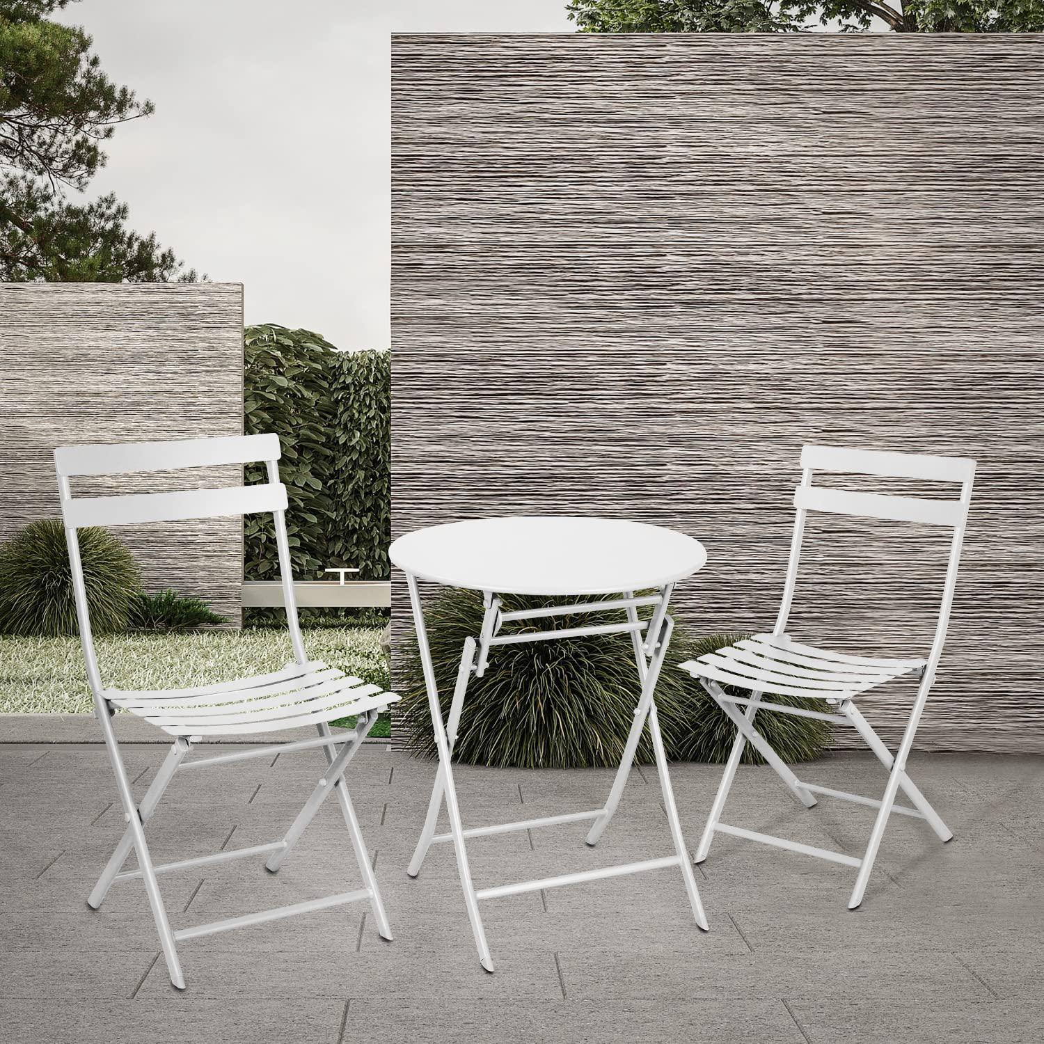 magshion steel patio bistro set, outdoor patio dining furniture sets, 3 piece french patio set foldable patio table and chair