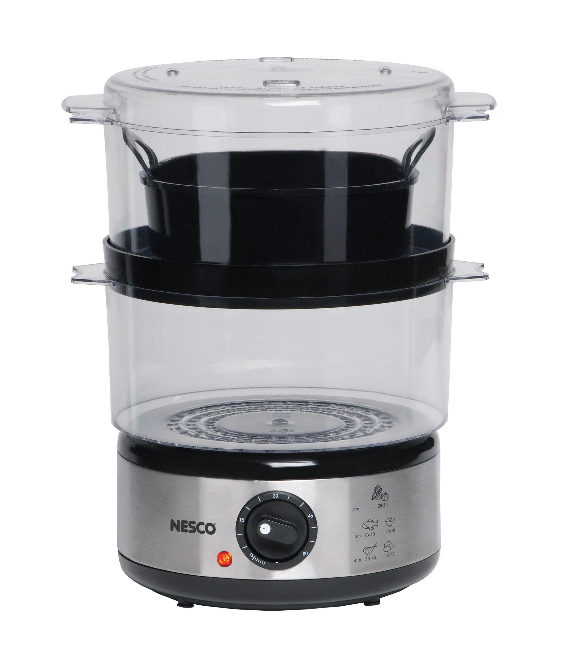 nesco st-25f, food steamer, 5 quart, 400 watts, black/clear