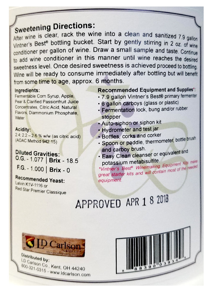 Vintner&s;s Best Passionfruit Fruit Wine Base-128 oz. Jug