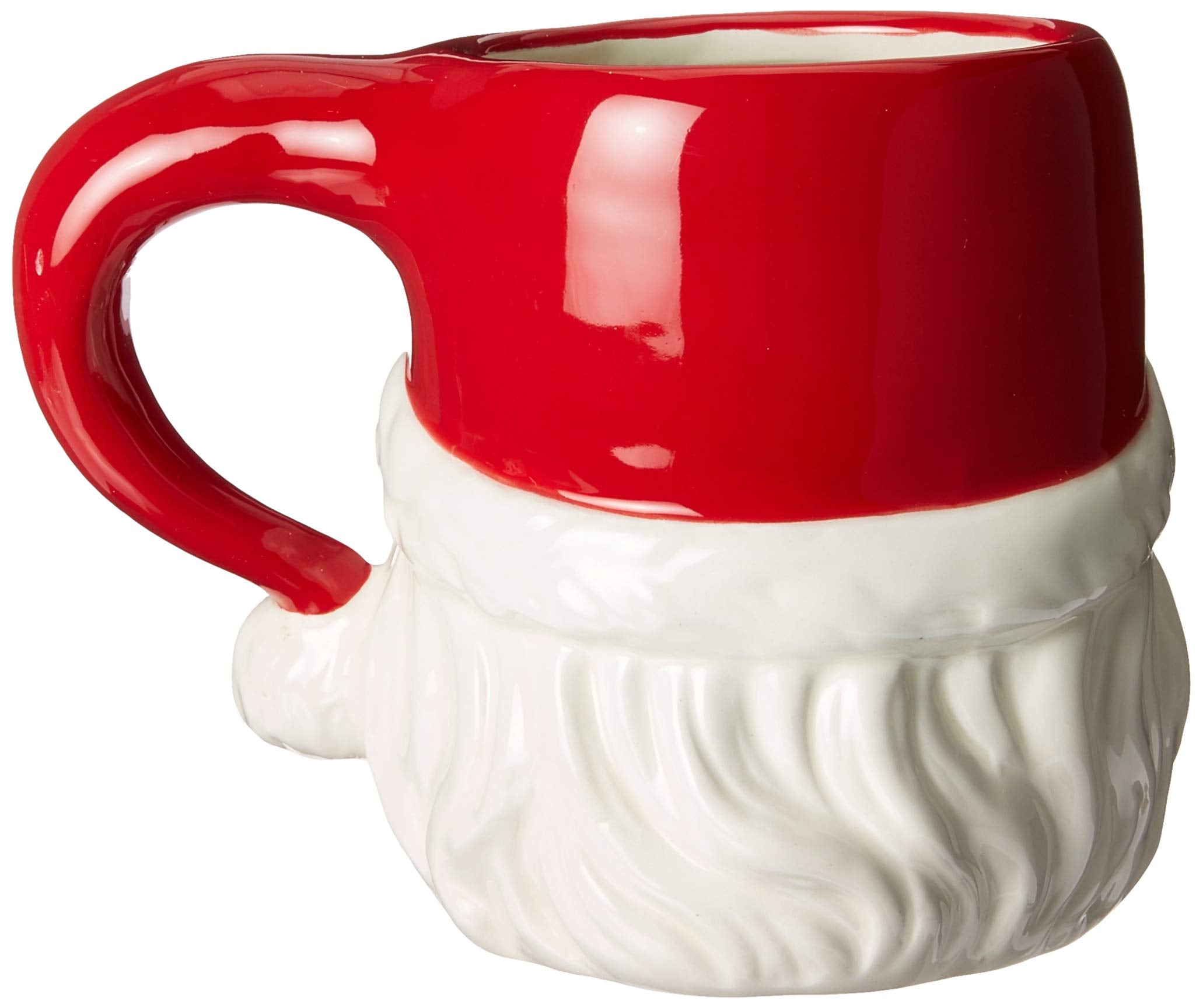 Cosmos Gifts Christmas Ceramic Classic Santa Heads Beverage Drinking Mugs, Red &a; White, Set Of 4, Medium, 5.5