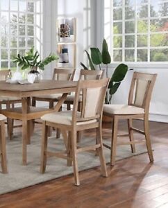 Esofastore Contemporary Beautiful Counter Height Chairs Dining Room Kitchen Set of 2 Chairs Natural Tone &a; Beige Solidwood Fabric Chairs