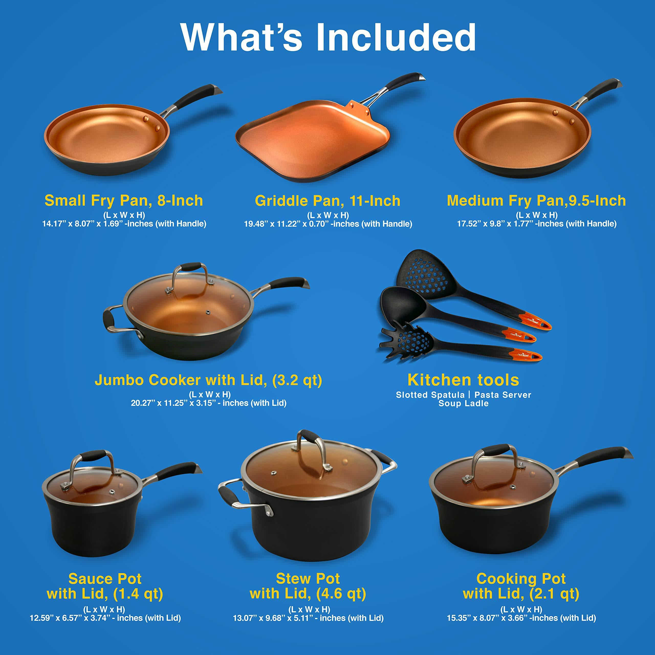 nutrichef stackable pots and pans set - 14-pcs luxurious stackable cookware set - sauce pans nonstick set with lids- healthy