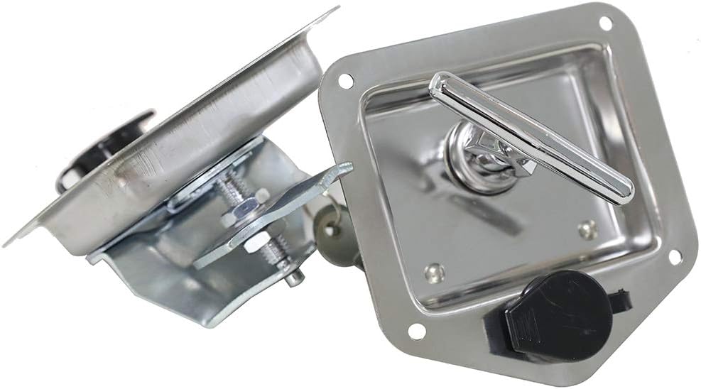 Skyee-blue 2Pcs Trailer Door Latch T-Handle Lock Highly Polished Stainless Steel Keys with Gasket - Folding T Handle Latch RV Camper Truck