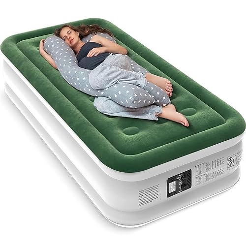 Zearna Twin Air Mattress with Built Pump,18&s;&s; Durable Blow Up Mattress Airbed,Comfortable Top Surface Inflatable Mattress for Ca