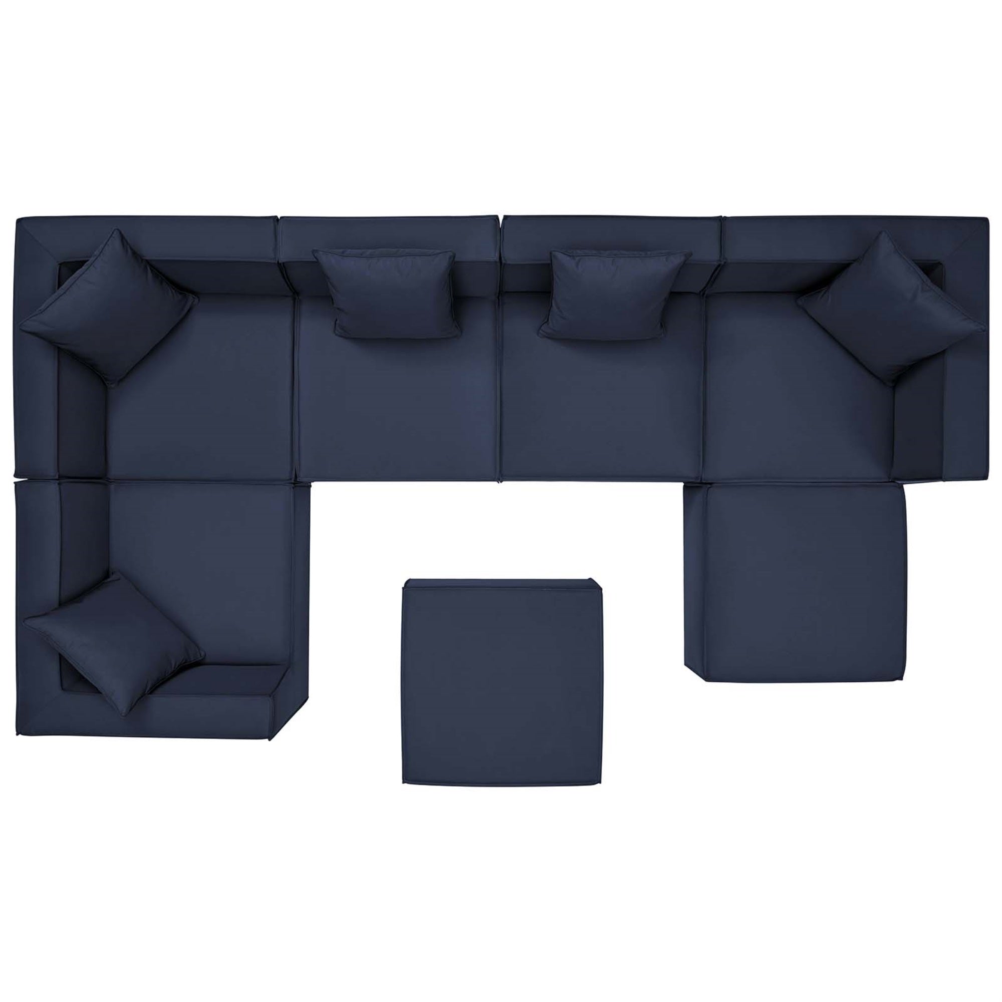 Modway Saybrook Outdoor Patio Upholstered 7-Piece Sectional Sofa Navy
