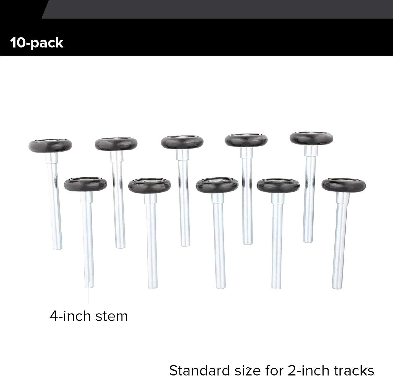 ABN Quiet Garage Door Rollers Nylon Door Wheels Replacement Garage Roller, Black 2in 13 Ball Bearing 4in Stem 10pk