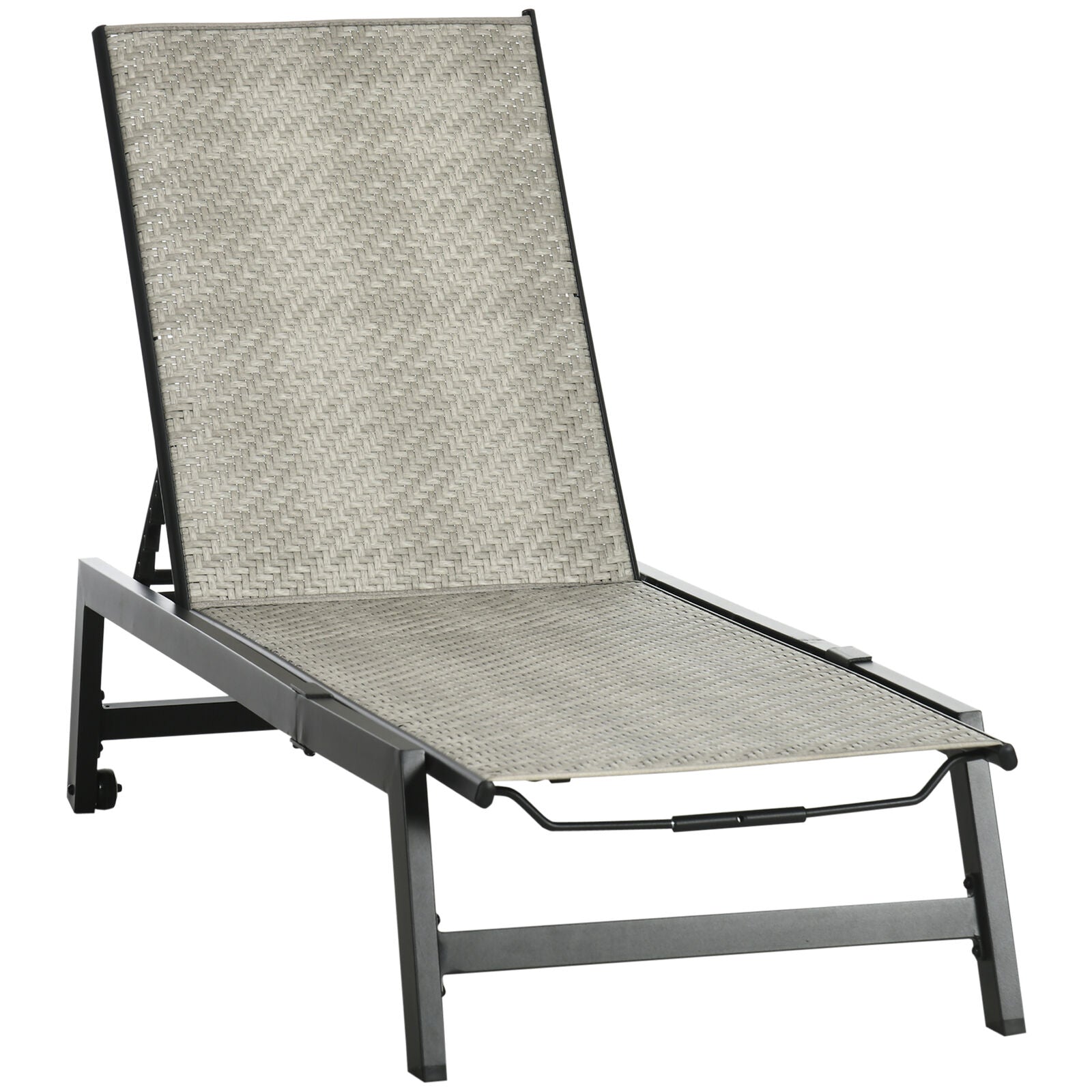 GCP Products Wicker Chaise Lounge W/ 5-Position Backrest Lounge Chair, Gray