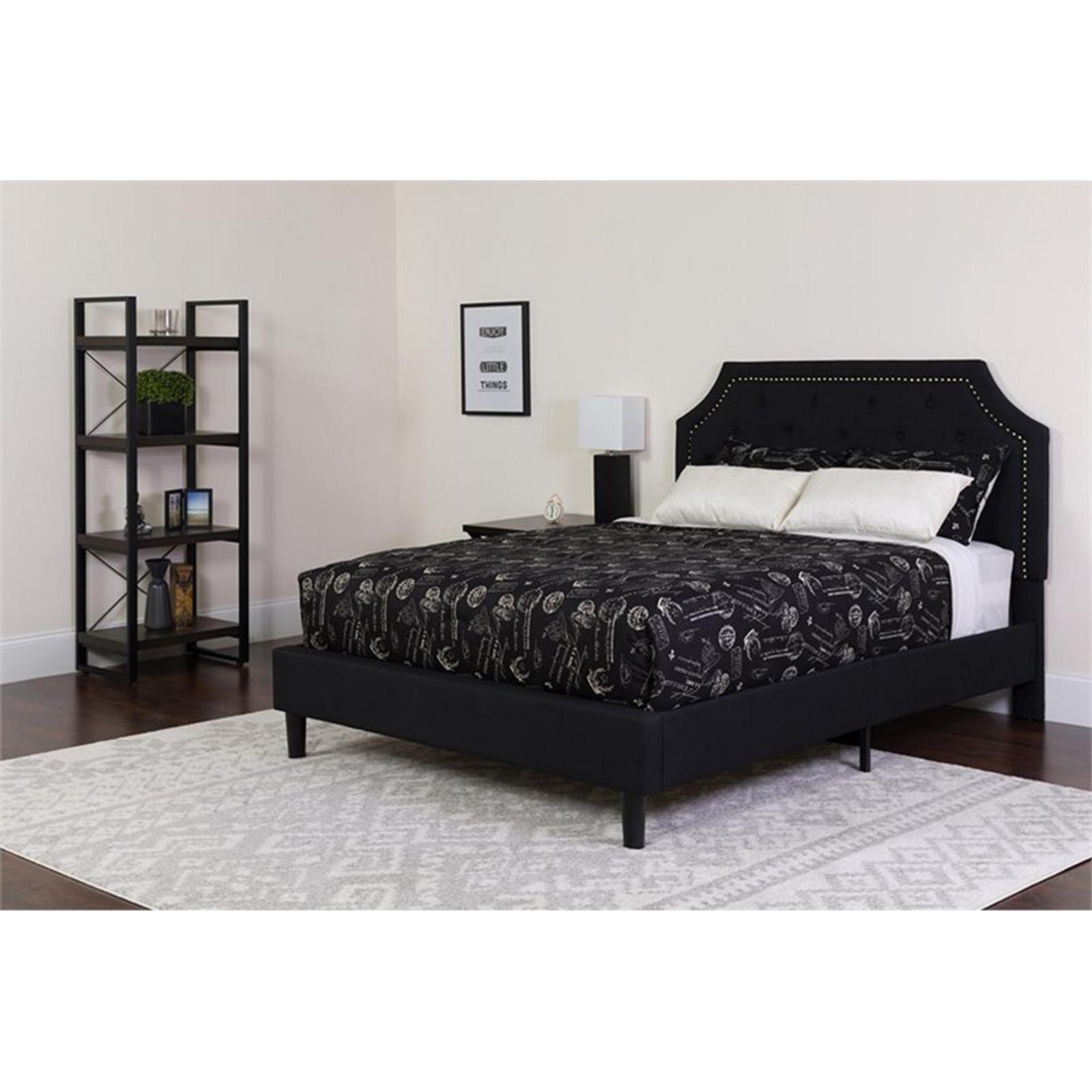 Flash Furniture Upholstered Queen Size Platform Bed â€“ Black