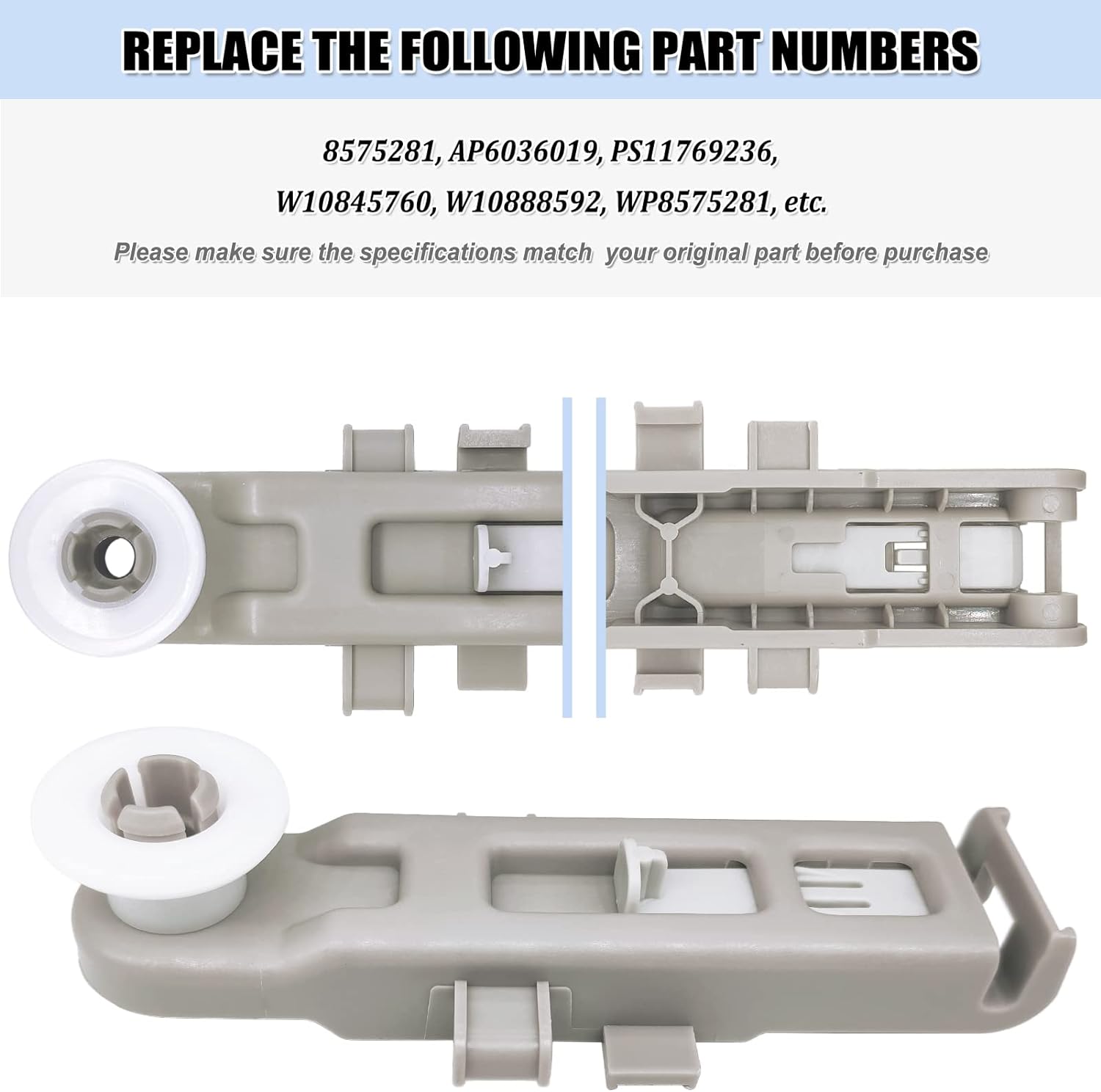 eHuangTools W10888592 Dishwasher Rack Wheels for Whirlpool Kenmore Maytag Dishwasher Upper Dishrack Roller Replacement Parts PS11769236 857