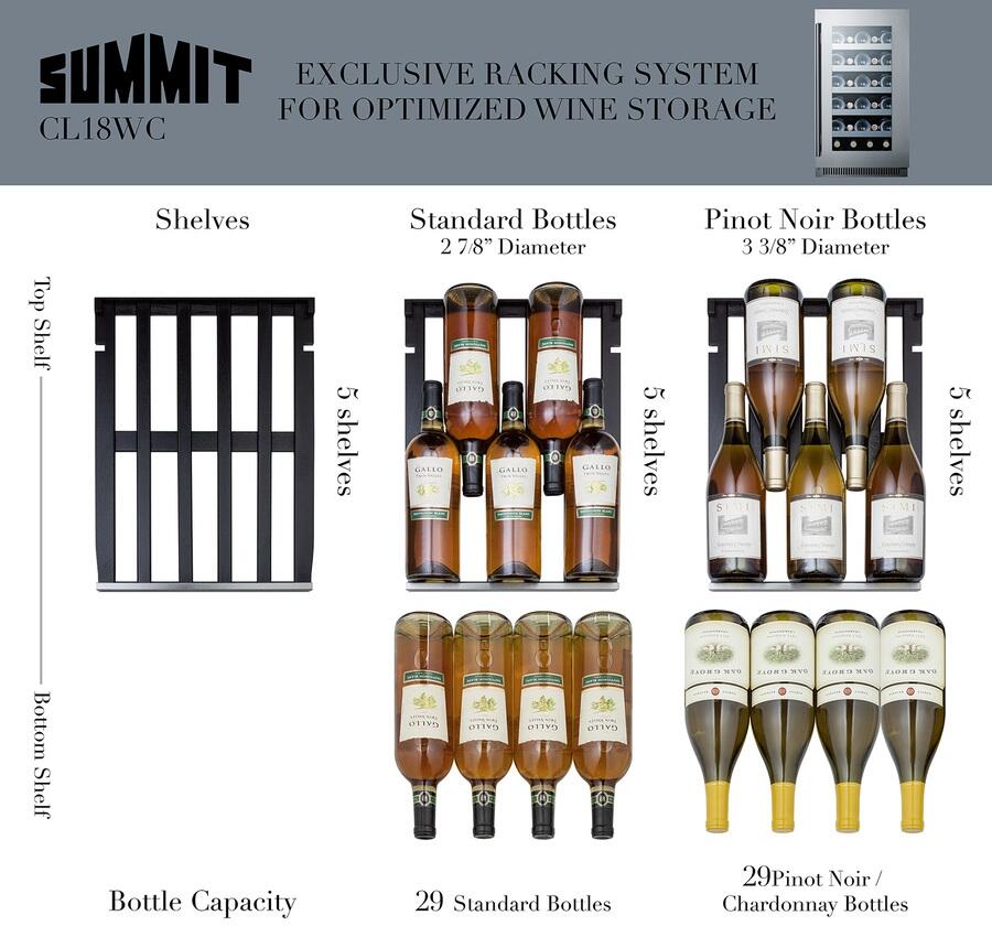 Summit CL18WCCSS 18 Classic Collection Wine Cellar with 29 Bottle Capacity  in Stainless steel