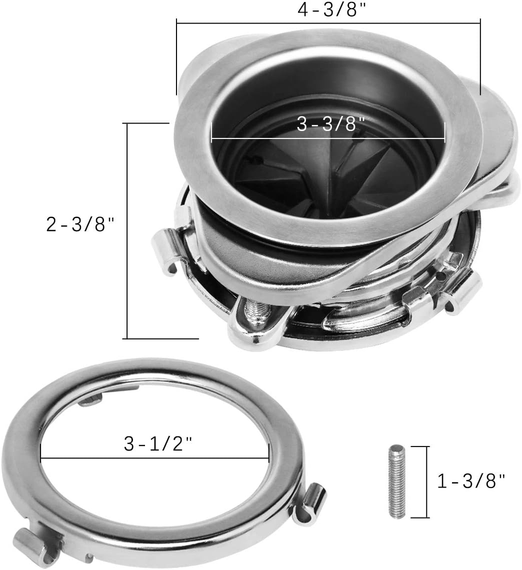 Cleesink Garbage Disposal Flange, 3 Bolt Mount Stainless Steel Kitchen Sink Flange Kit with Splash Guard for 3 1/2 Inch Standard Sink Dr