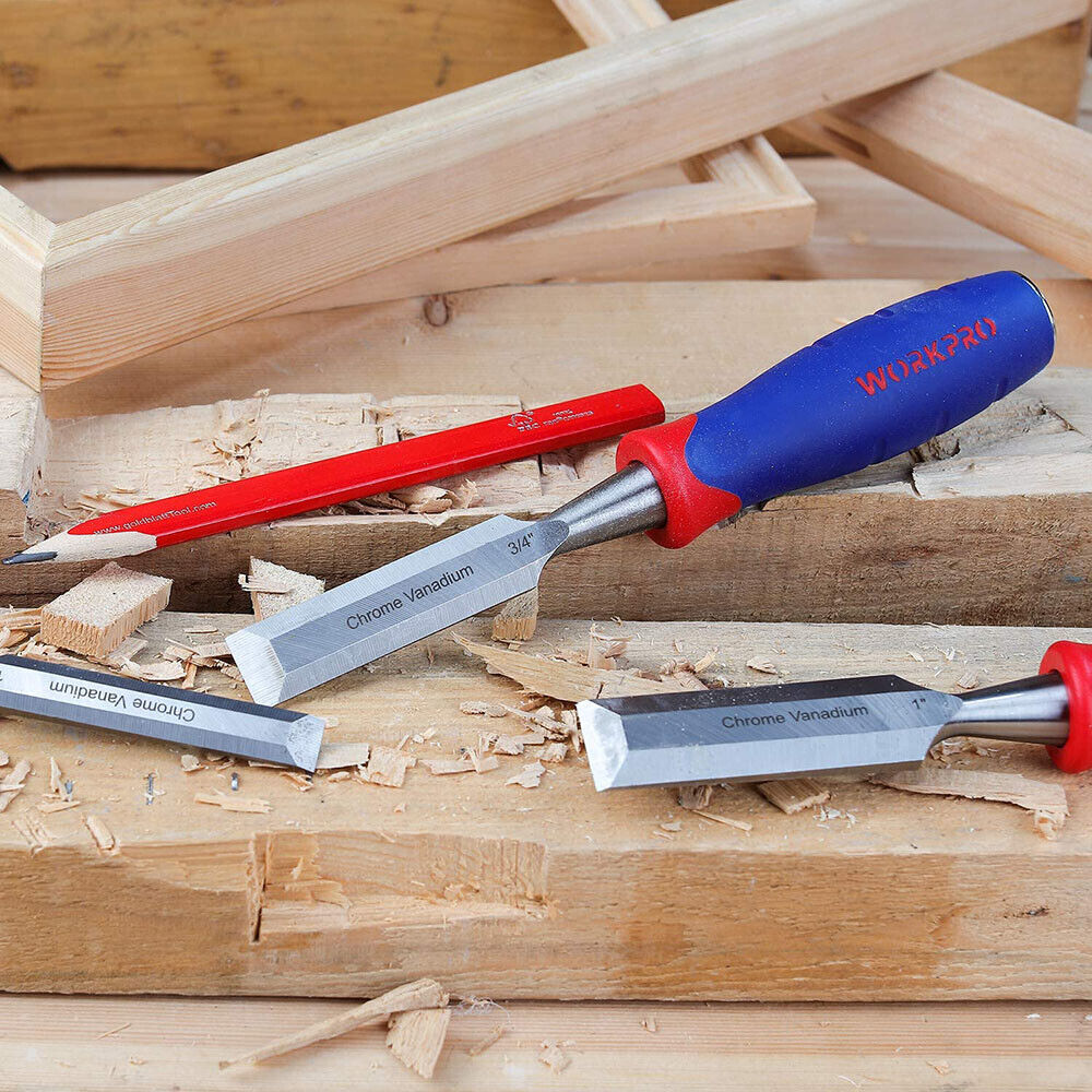 GCP Products 3Pcs Wood Chisel Set Construction Bi-Material Soft Grip Carving Set