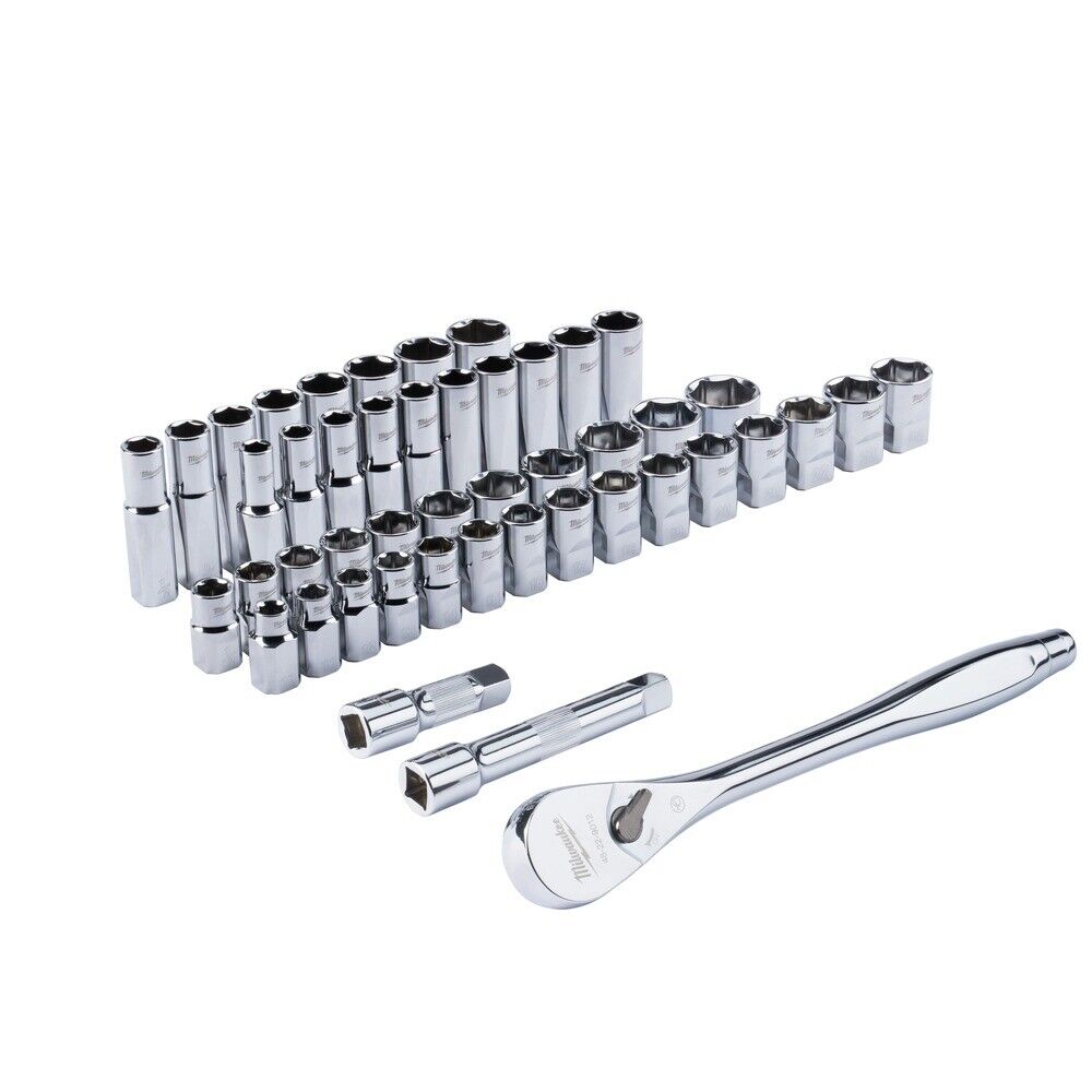 Milwaukee 48229010 47-Pc. 1/2 in. Metric/SAE Ratchet and Socket Set New