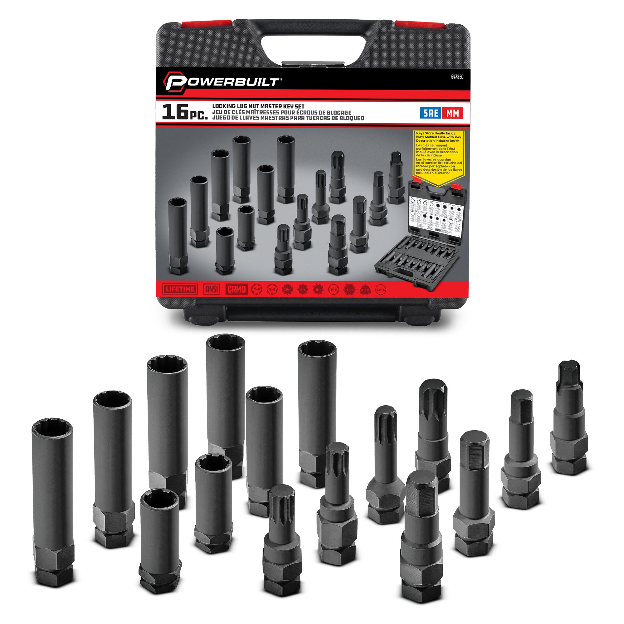 Powerbuilt 16 Pc. Locking Lug Nut Master Key Set - 647860