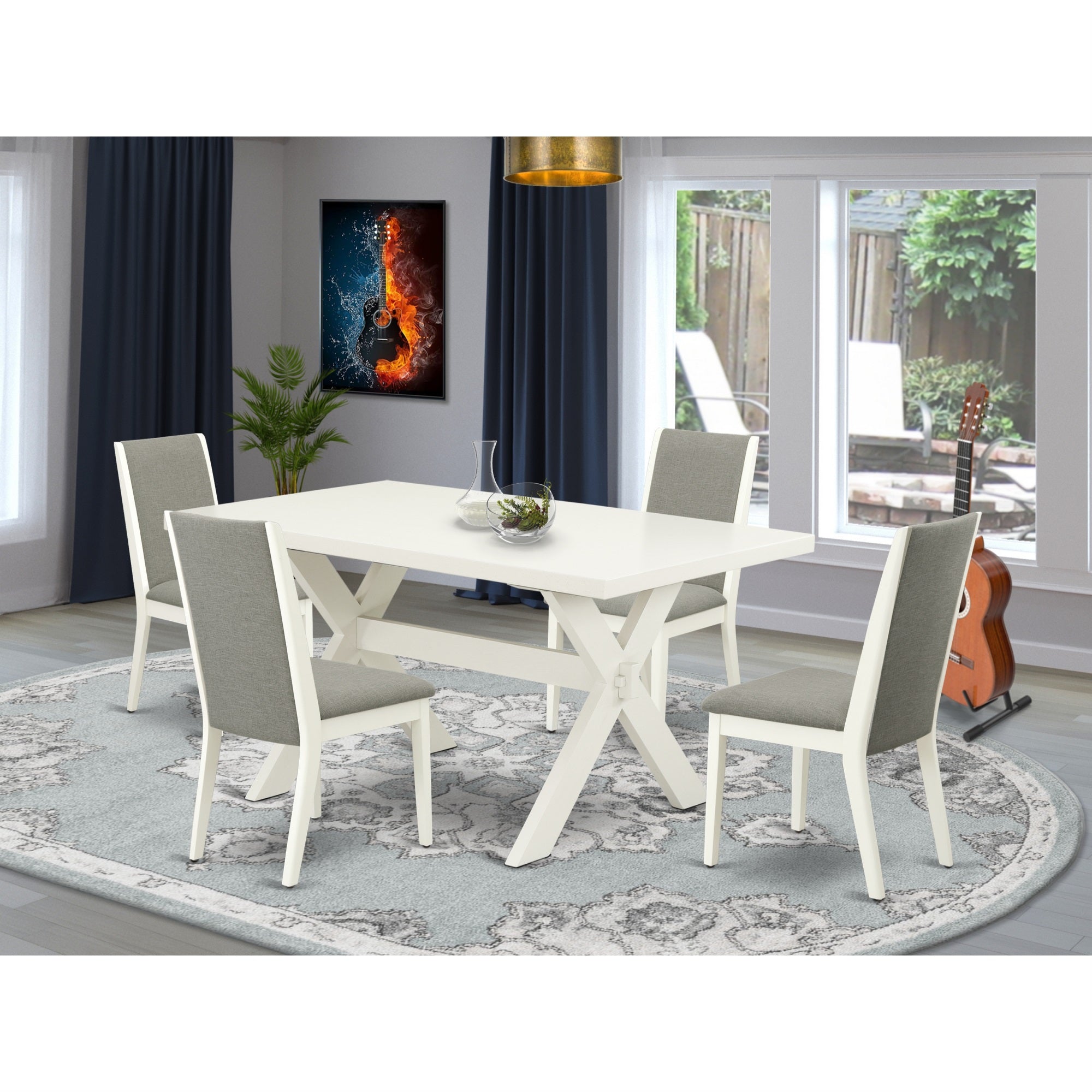 East West Furniture X026LA206-5 5-Piece Beautiful kitchen table set a Superb Linen White Dining Room Table Top and 4 Lovely Li