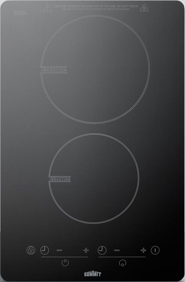 Summit SINC2B1299 14 Induction Cooktop with 2 Elements Schott Range Surface Hot Surface Indicator and Child Lock in Black