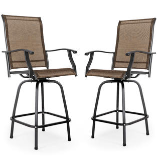 Nuu Garden 5-Piece Outdoor Patio Swivel Bar Set, 2 Steel All-Weather Textilene Bar Stools, 32-Inch Square Bar Height Glass Table