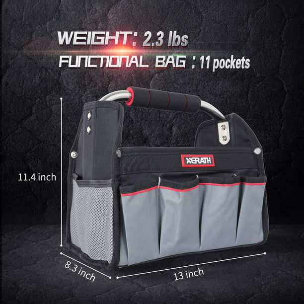 XERATH 12 inch 11 Pocket  Mufti-Functional Wide Foldable Tool Open Tote Bag