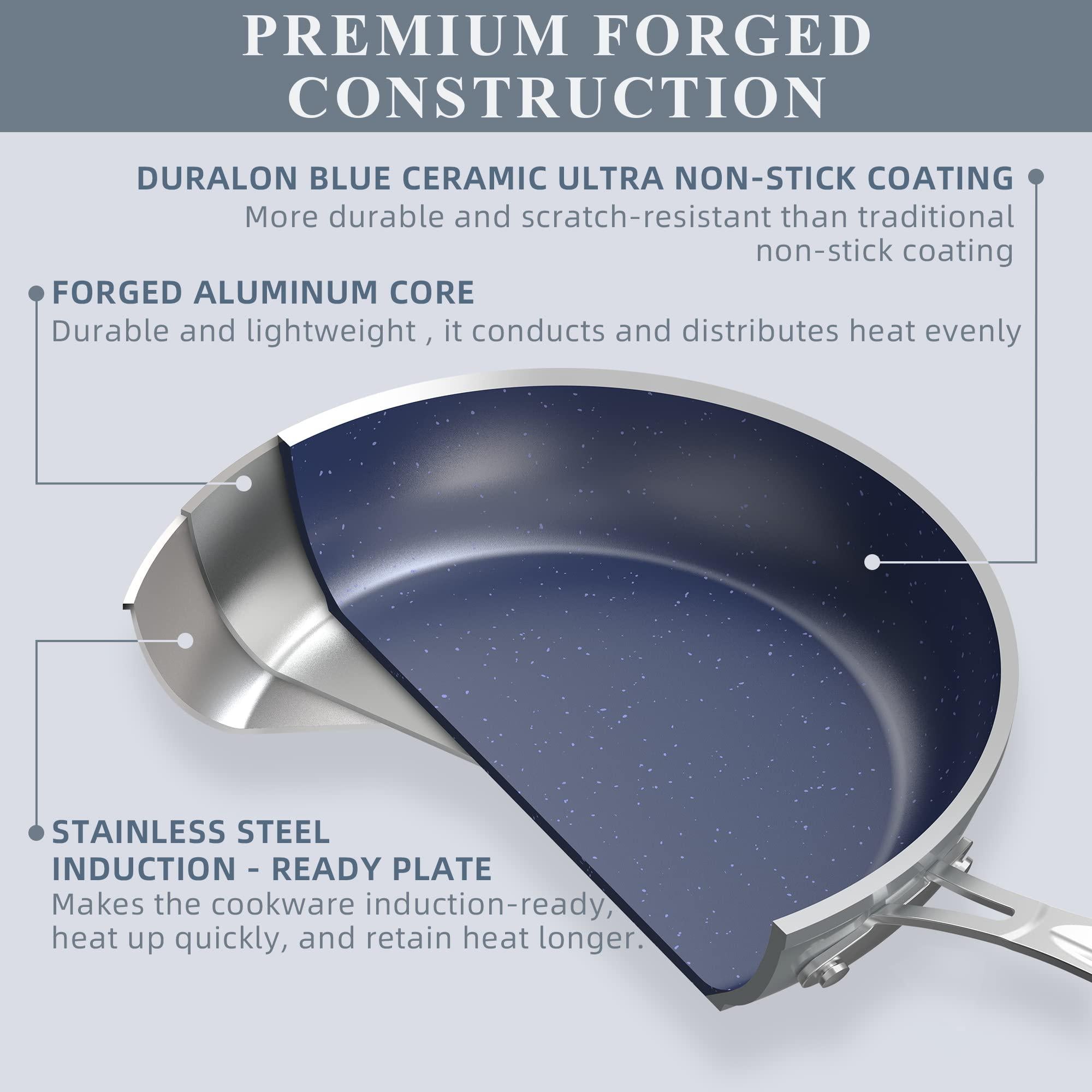 nuwave healthy duralon blue ceramic nonstick coated cookware set, diamond infused scratch-resistant, ptfe &a; pfoa free, oven s