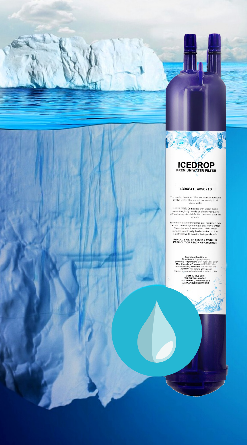 Ice Drop Refrigerator Water Filter Replacement Cartridge Compatible with Kenmore 4609020 4609030 TIKB2 4396841 EDR3RXD1 Filter 3 (8-Pack)