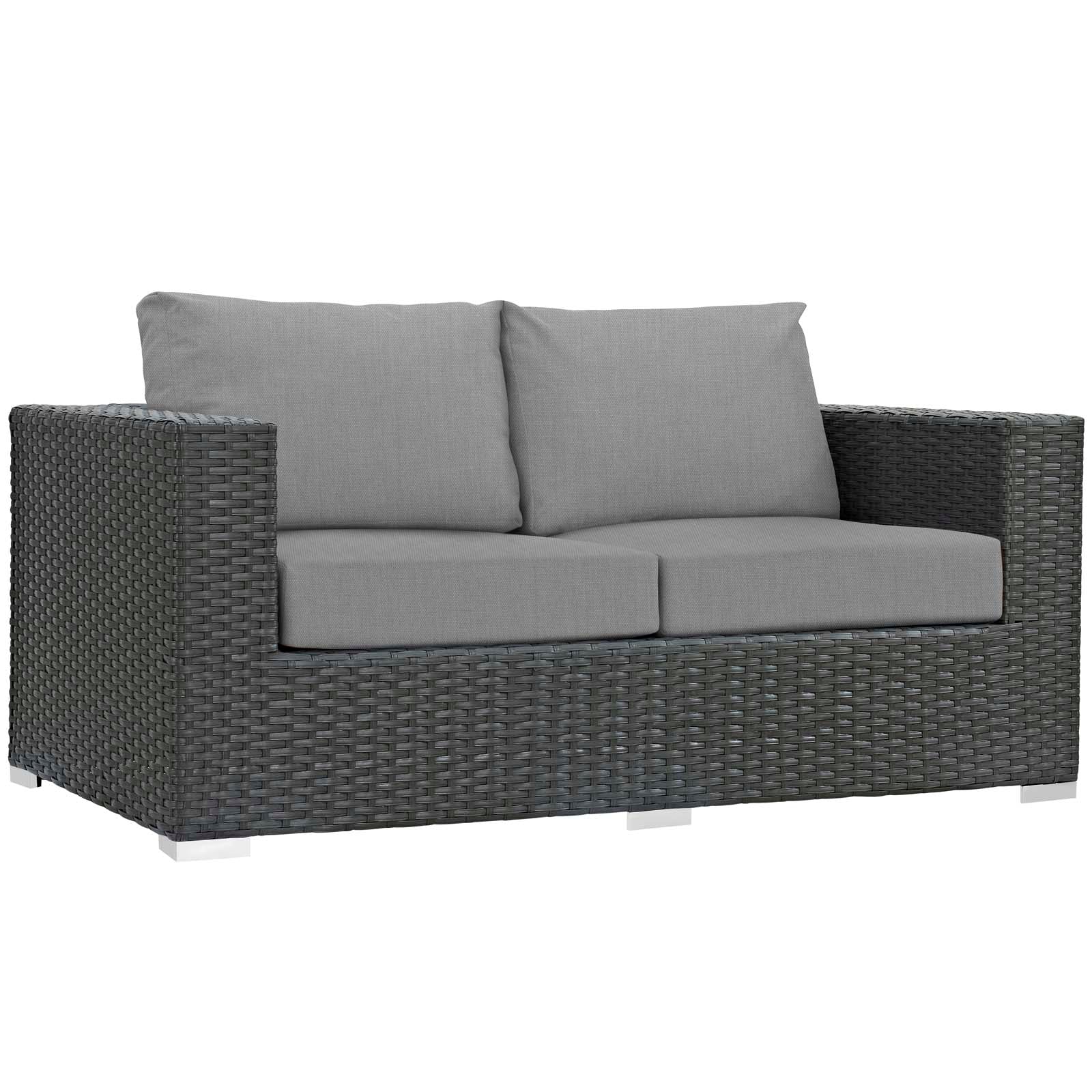LexMod Sojourn Outdoor Patio Sunbrella® Loveseat in Canvas Gray