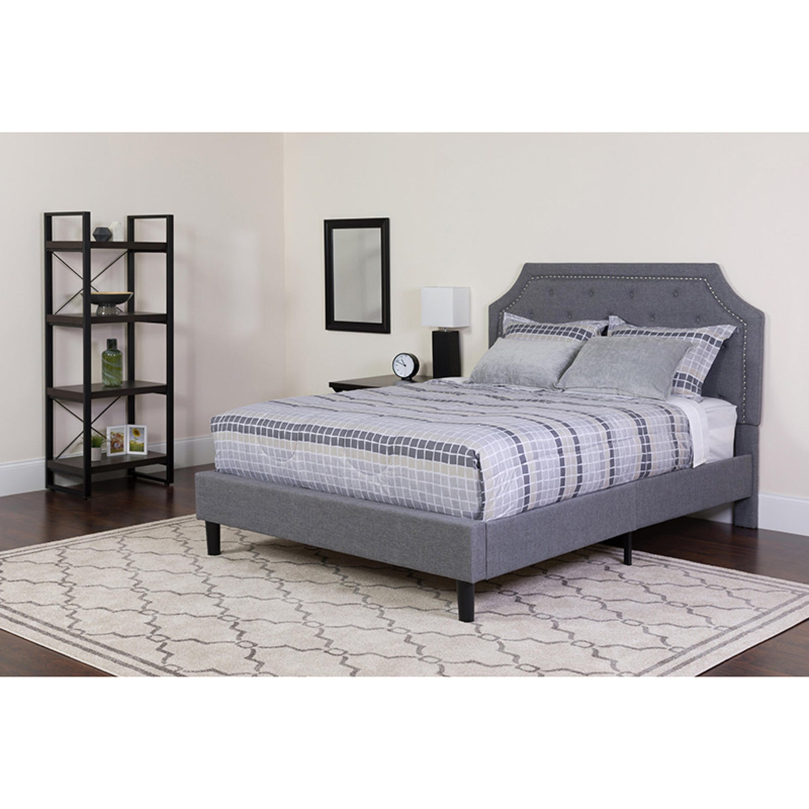 Flash Furniture Upholstered Full Size Platform Bed â€“ Light Gray