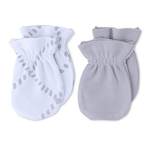 Petit Dreams Grey Grid Lines &a; Solid Grey Baby Wearable Blanket and Mittens Set Knit Cotton for Baby Boy Or Baby Girl, 1-6 Month