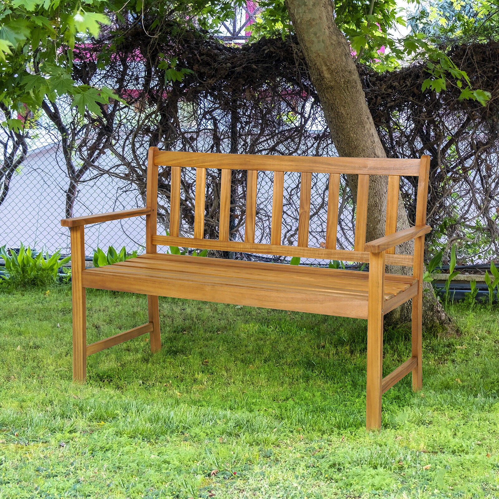 Great Choice Products Patio Acacia Wood Bench 2-Person Slatted Seat Backrest 800 Lbs Outdoor Natural