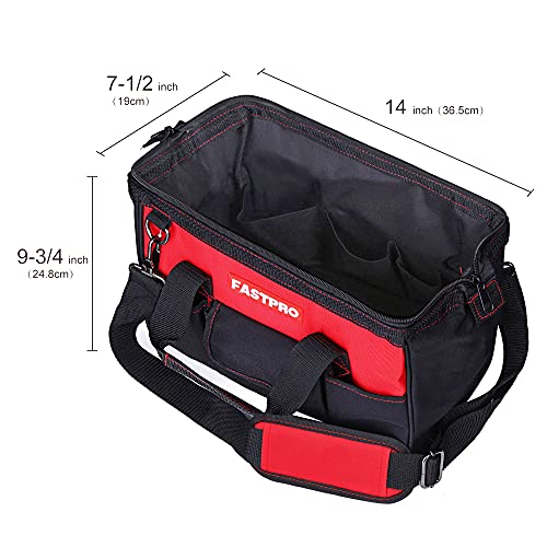 FASTPRO 14-Inch Zip-top Wide Mouth Open Storage Tool Bag, Classic Black&a;Red Design, Fashionable Design, 600D Polyester Fabric Ma