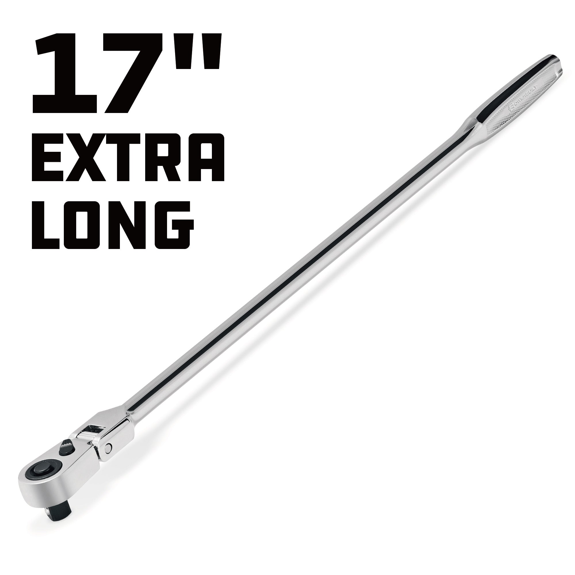 Powerbuilt 3/8 Inch Drive 72 Tooth Pro Tech 17 Inch Long Reach Flex Head Ratchet with Contour Handle - 649953