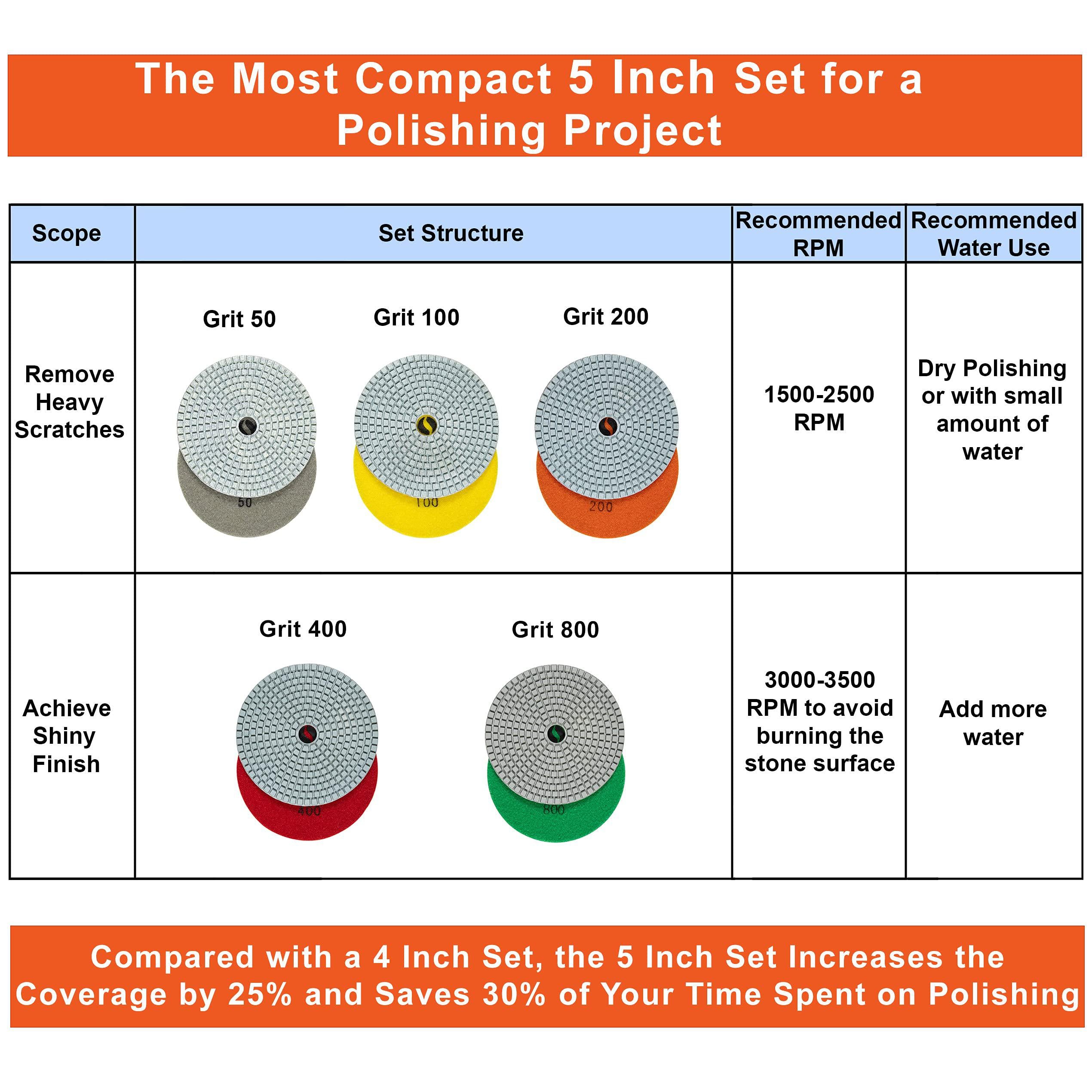 polishsurf 5 inch diamond concrete polishing pads wet dry set for quartz marble stone countertop concrete granite polishing