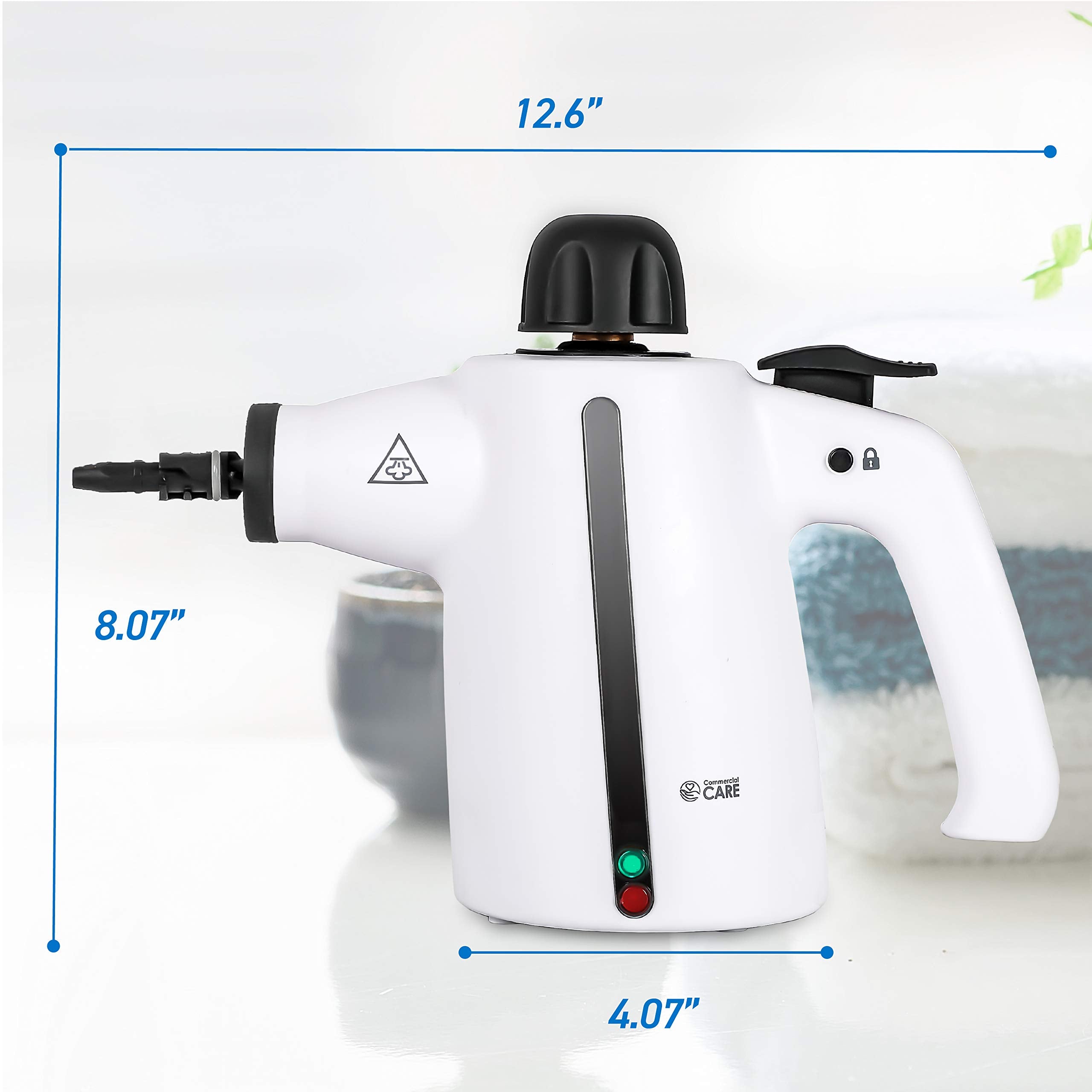 Commercial Care Handheld Steam Cleaner, 9-Piece Accessory Set, White, Steamer for Cleaning, Couch Cleaner, Steam Cleaner Carpet and Upholstery