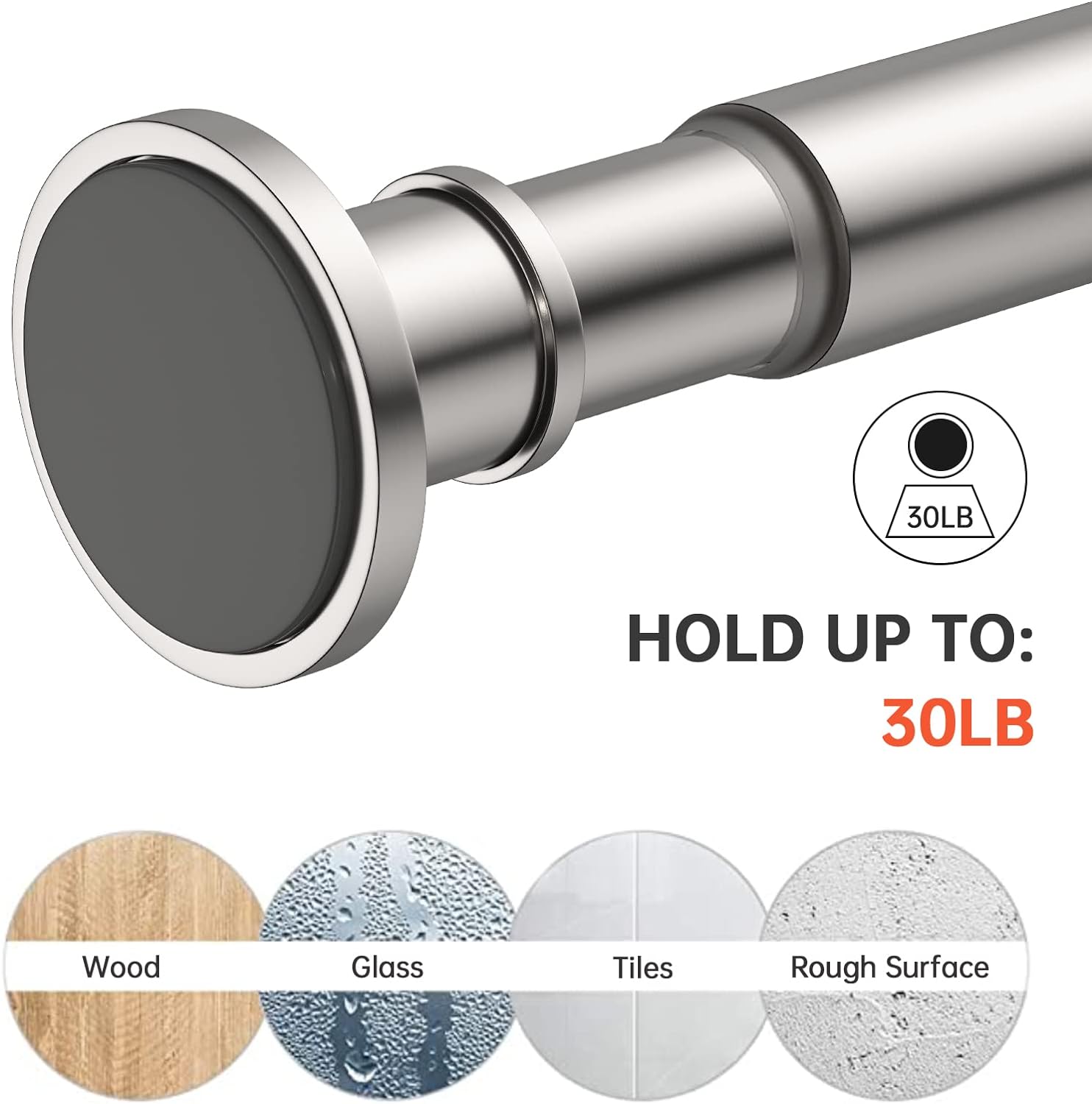 BRIOFOX Industrial Shower Curtain Rod - Never Rust Non-Slip 43-72 Inch 304 Stainless Steel, Brushed Nickel