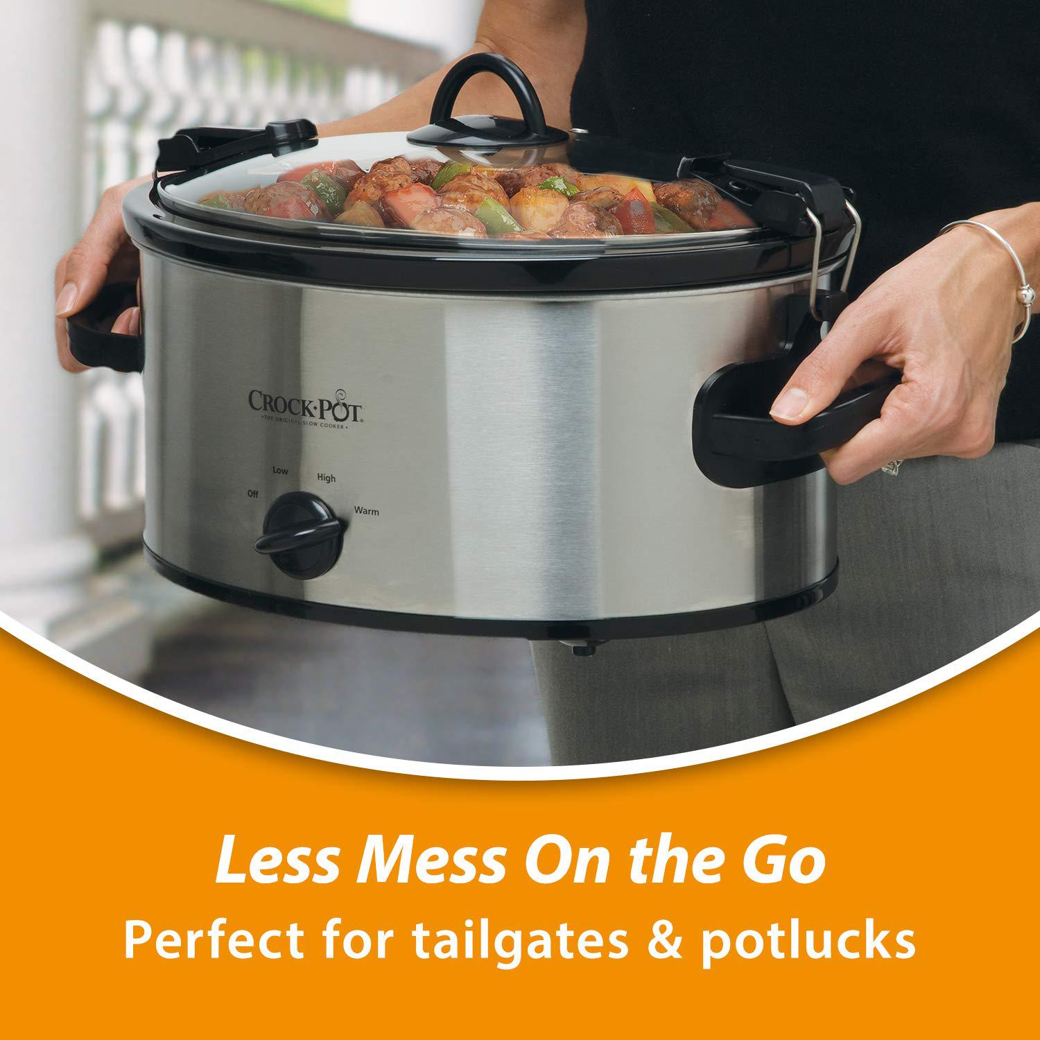 crock-pot cook and carry 6 quart manual portable slow cooker and food warmer, stainless (sccpvl600-s)