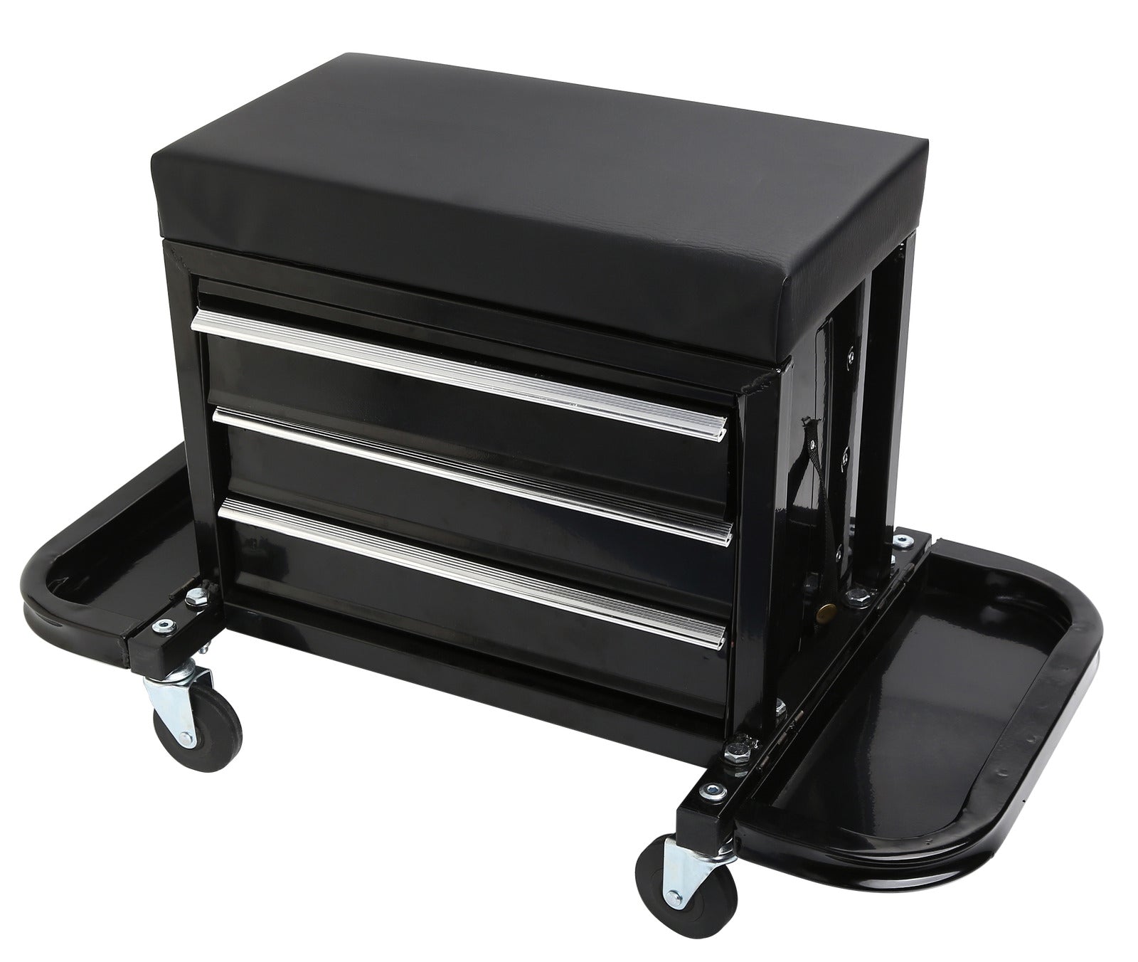 Great Choice Products 350Lb Mechanics Roller Seat Tool Box W/ Magnetic Pads 3-Drawer,Cushion,Rear Tray