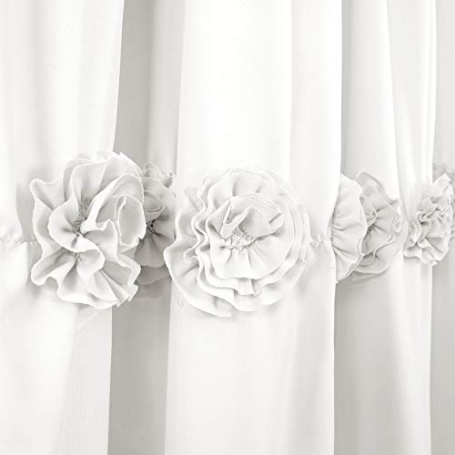 Lush Decor - C12864P13-000 Darla Ruched Floral Bathroom Shower Curtain, 72” x 72”, White