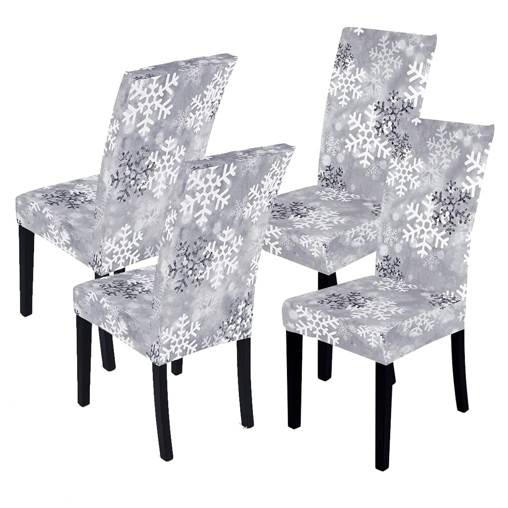 XMNTG Set of 4 Christmas Chair Covers for Dining Room Snowflake Printed Chair Covers Christmas Decor Newest Stretch Removable Ch