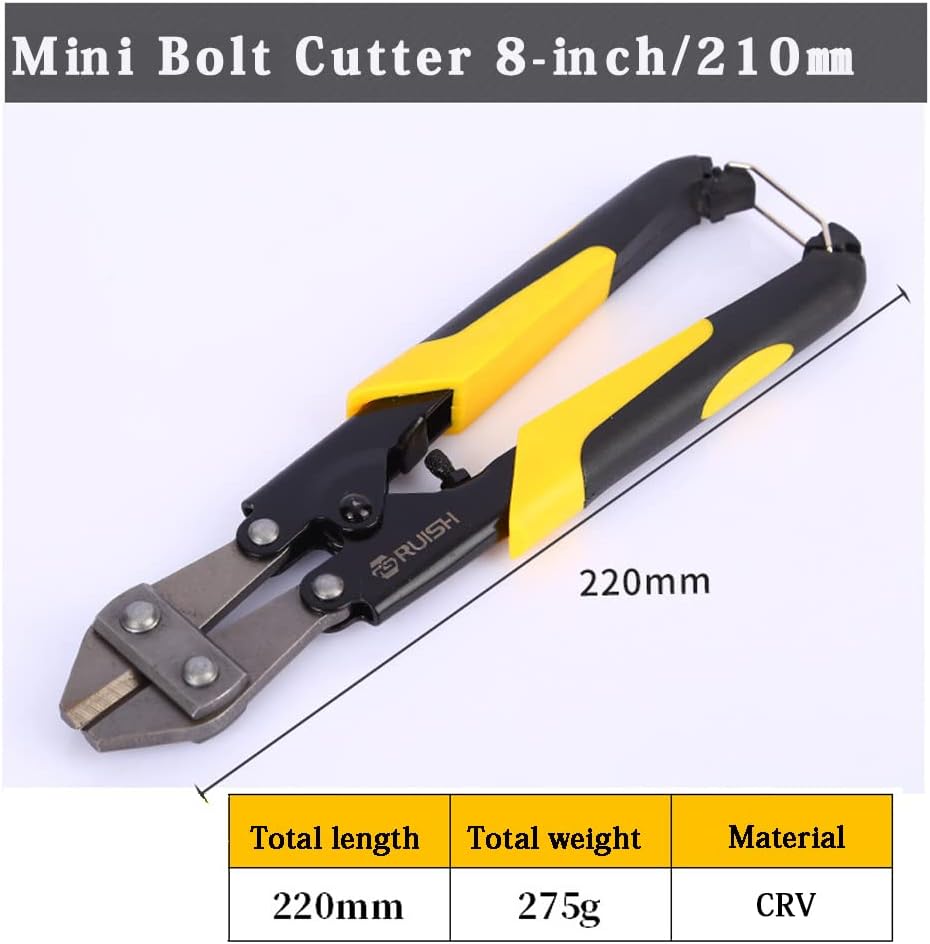 CLCCLQ-0021 CLCCLQ Mini Bolt Cutter 8-inch/210mm, Spring Snips Clippers with Soft Anti-Slip Handle,Suitable for Bolts/Chains/Screw Rods/Sui