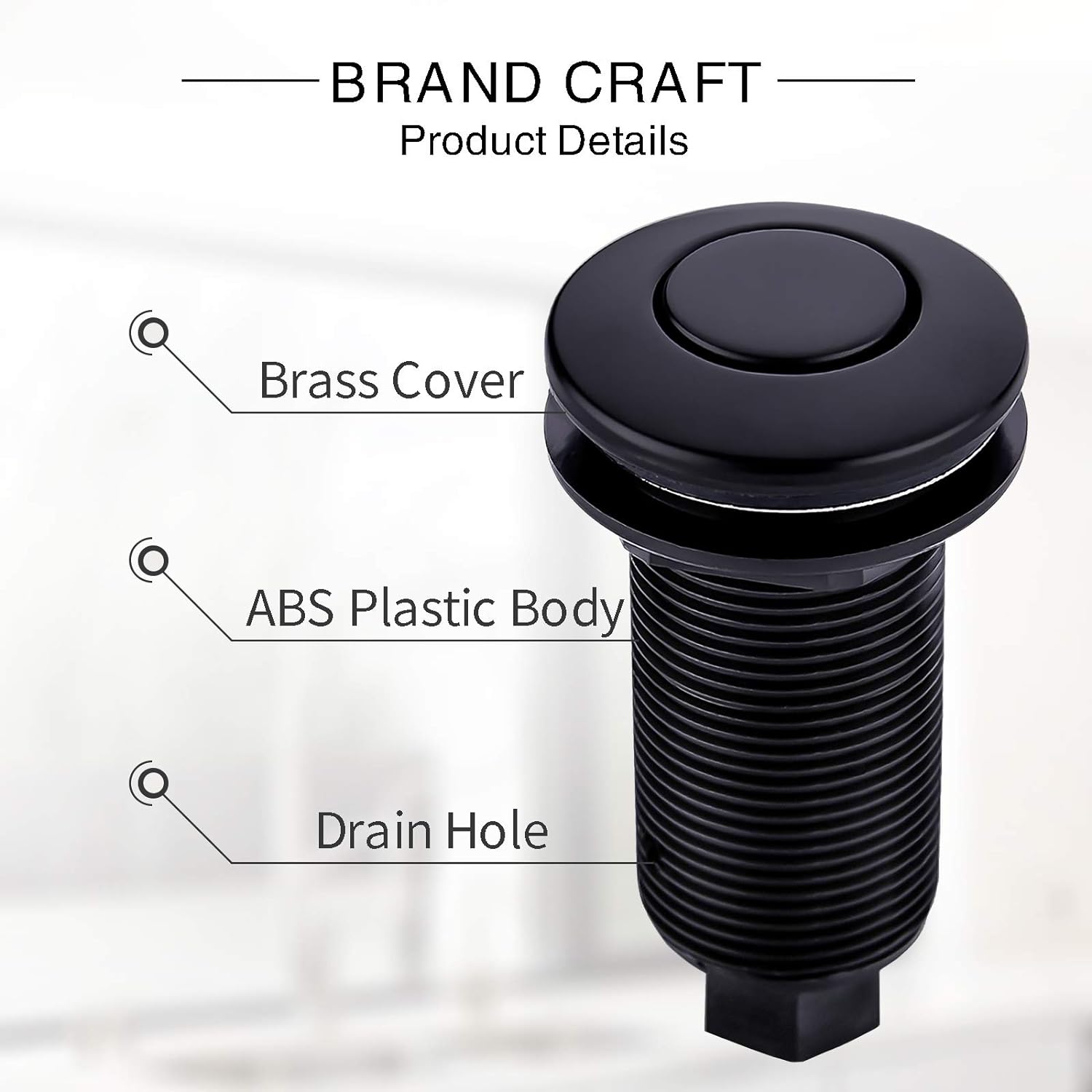 SINKINGDOM Garbage Disposal SinkTop Air Switch Kit with Long Button,Brass Made Cover,Matte Black