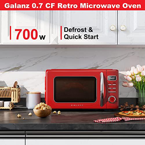 galanz glcmkz07rdr07 retro countertop microwave oven with auto cook &a; reheat, defrost, quick start functions, easy clean with