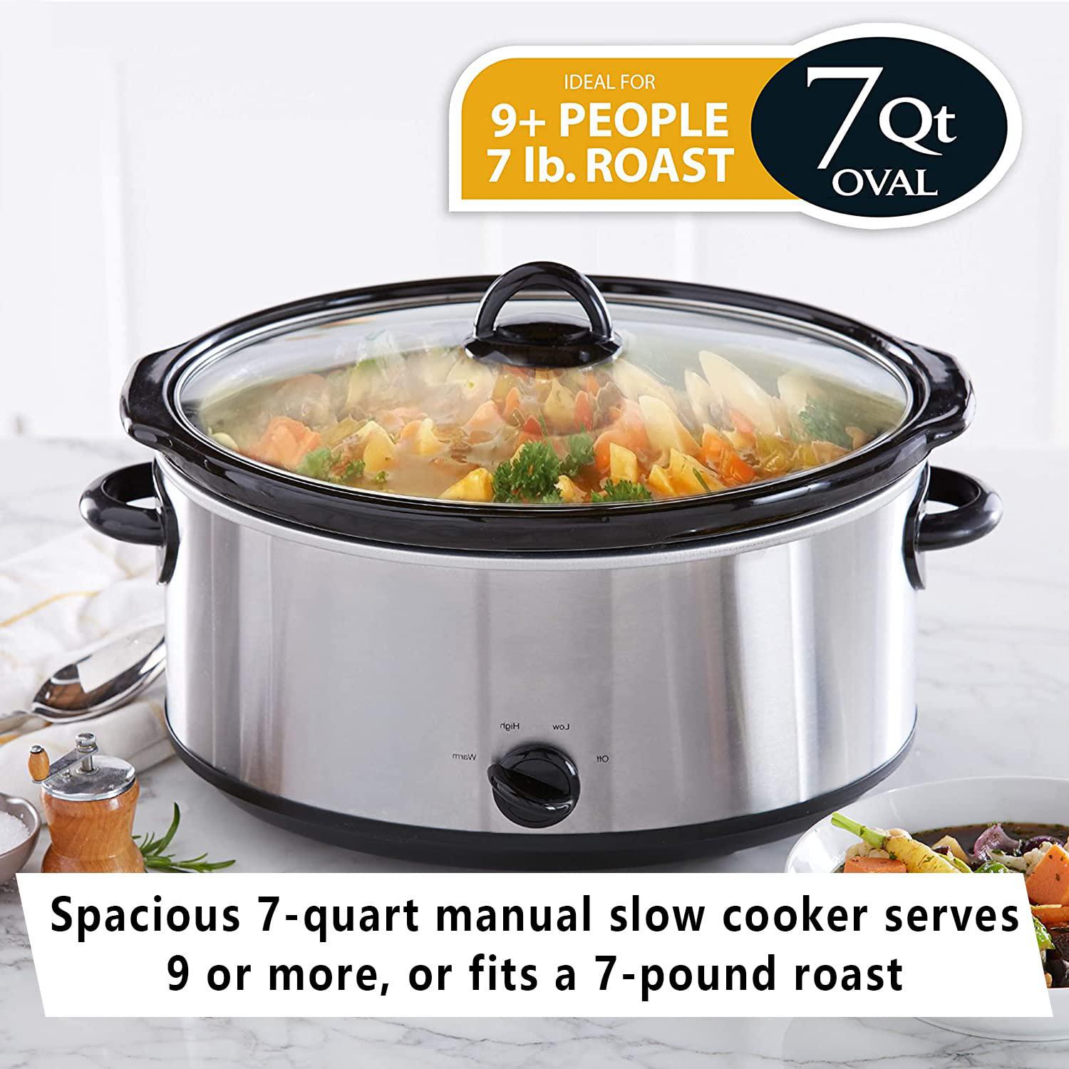 NOZAYA 7-quart extra large slow cooker - serves 9 plus people or fits a 7 pounds; roast, stainless steel